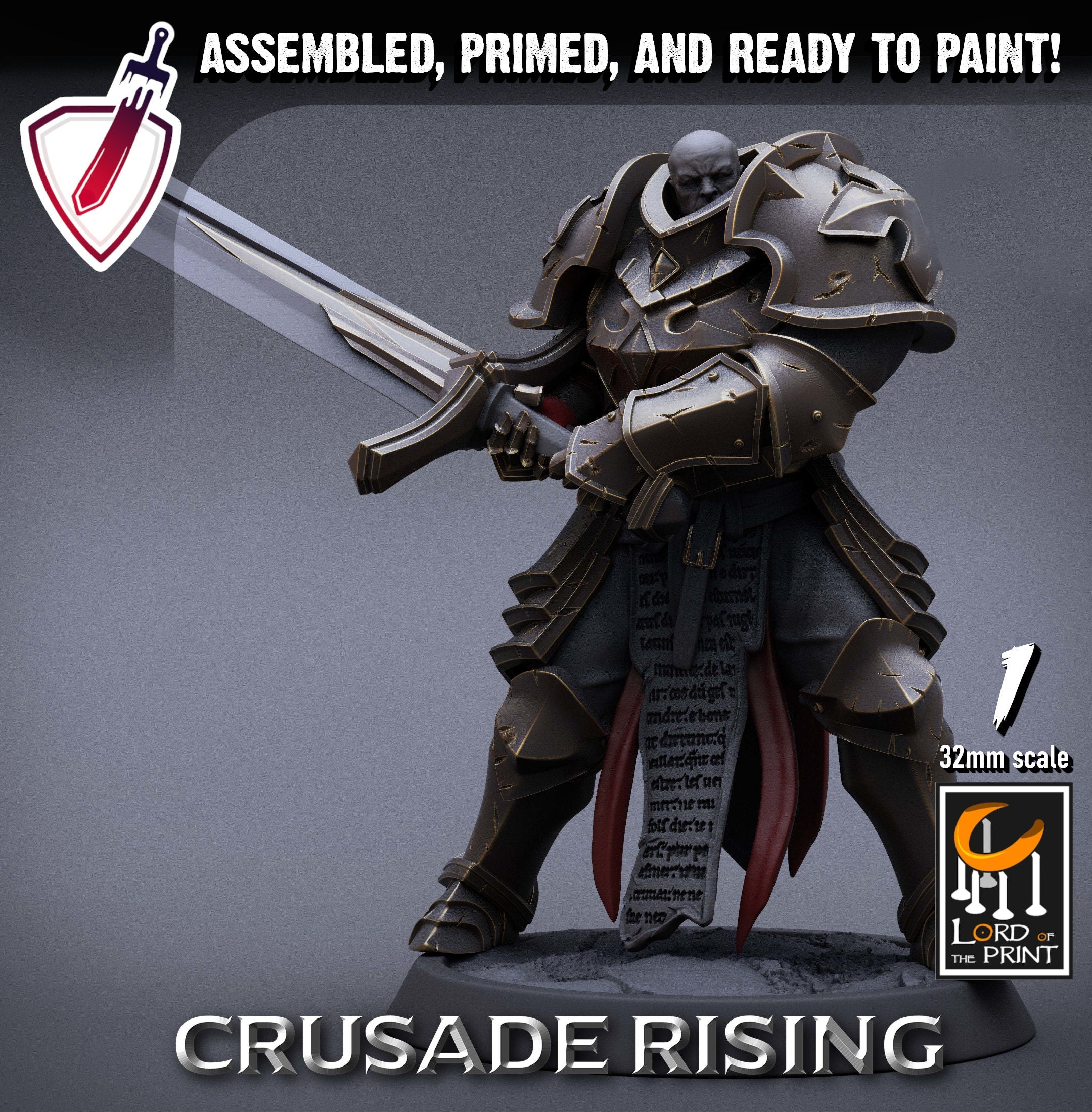 Templar Infantry - Sword | Miniatures by Lord of the Print | Resin Mini for Tabletop Gaming, D&D, Pathfinder, Painting | Assembled + Primed - Brush and Battle
