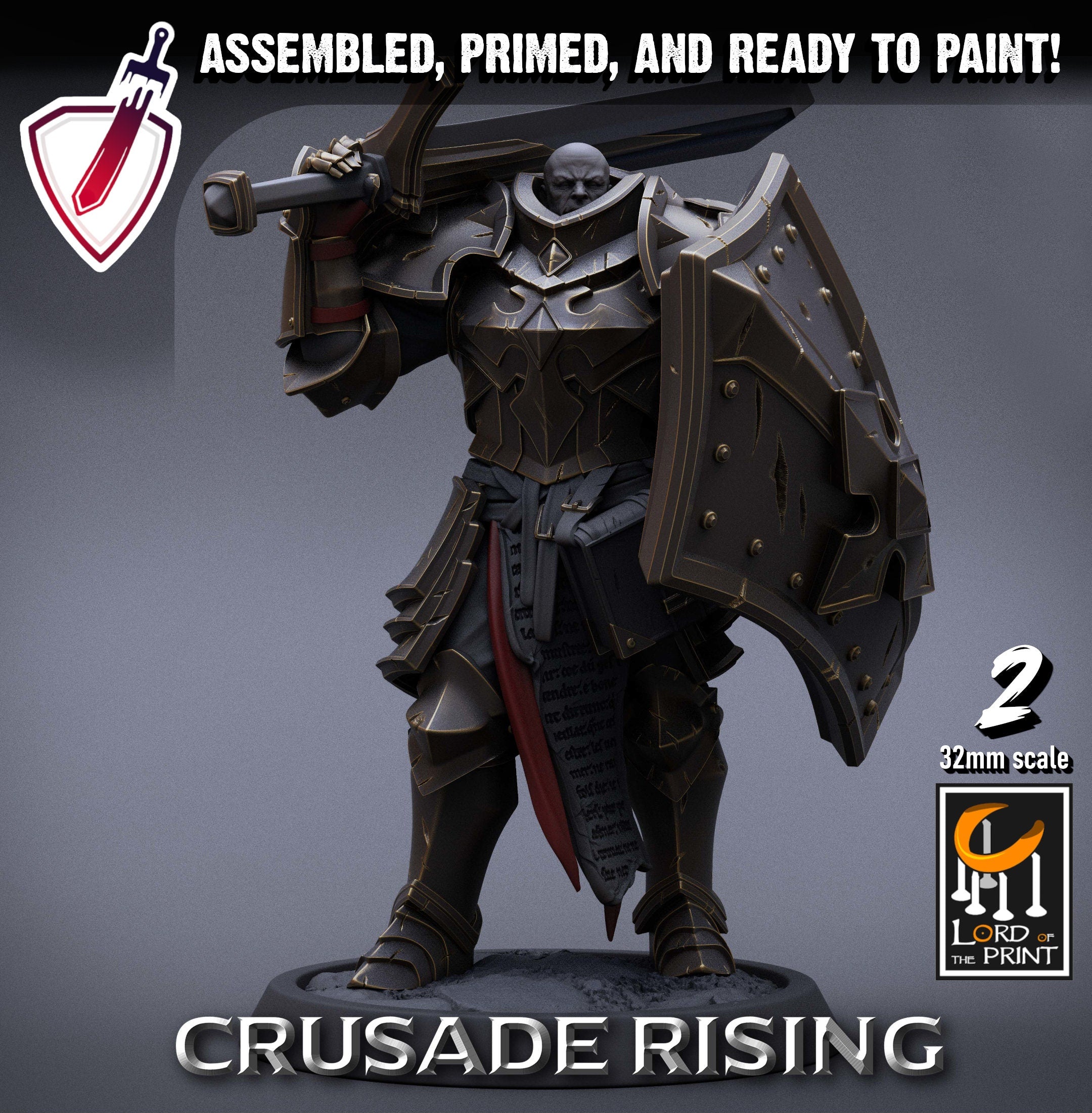 Templar Infantry - Sword | Miniatures by Lord of the Print | Resin Mini for Tabletop Gaming, D&D, Pathfinder, Painting | Assembled + Primed - Brush and Battle