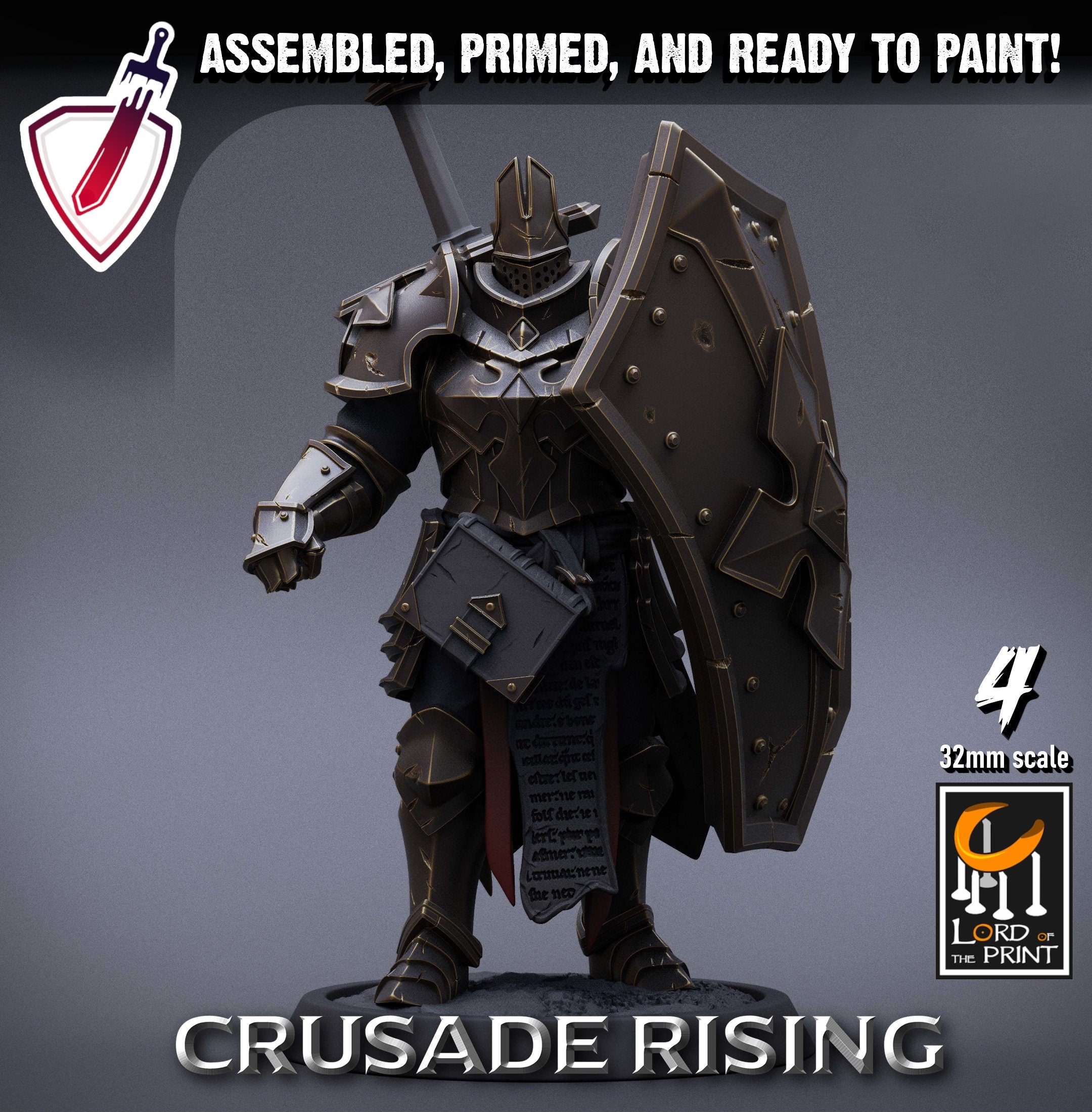 Templar Infantry - Sword | Miniatures by Lord of the Print | Resin Mini for Tabletop Gaming, D&D, Pathfinder, Painting | Assembled + Primed - Brush and Battle