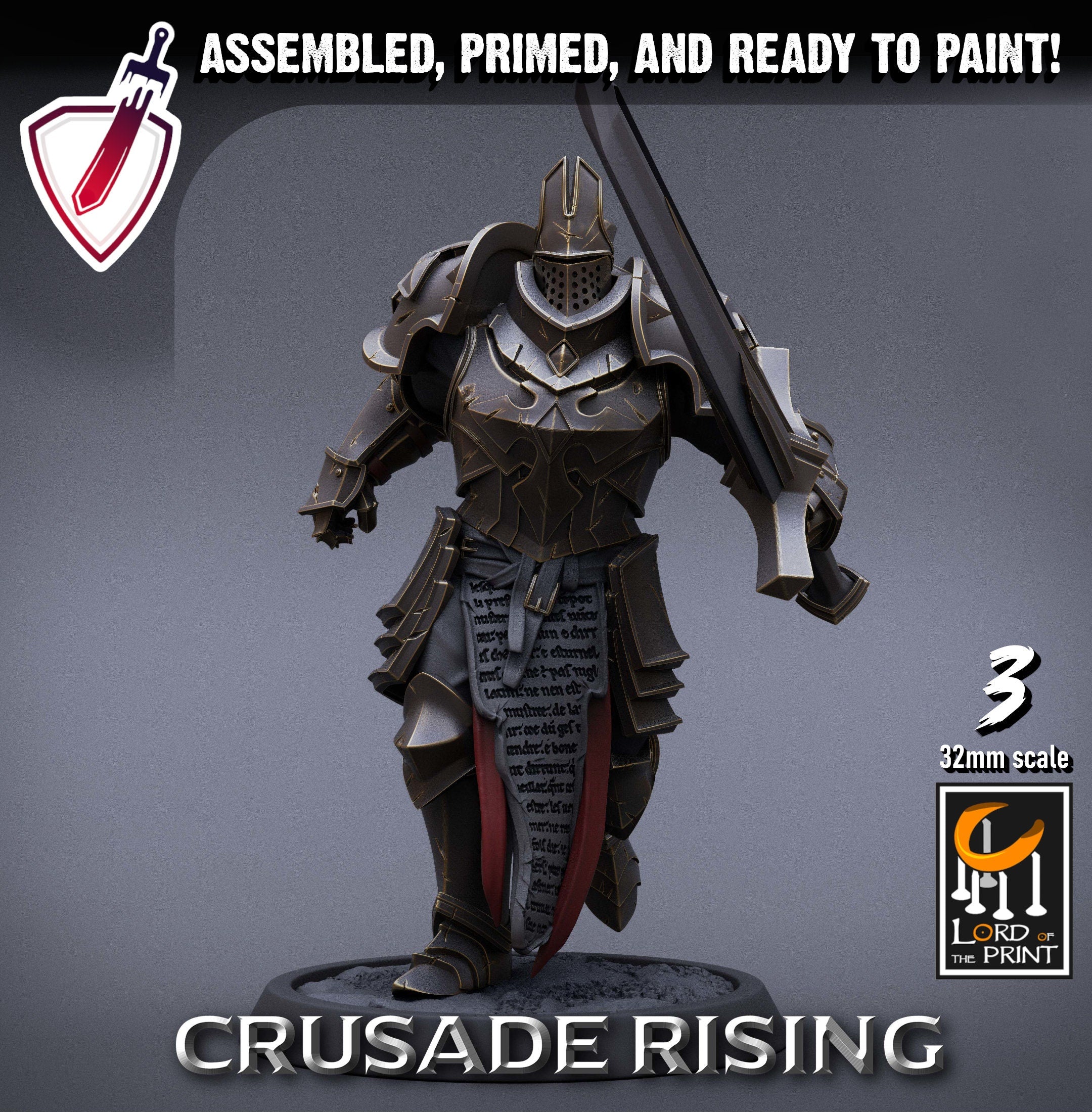 Templar Infantry - Sword | Miniatures by Lord of the Print | Resin Mini for Tabletop Gaming, D&D, Pathfinder, Painting | Assembled + Primed - Brush and Battle