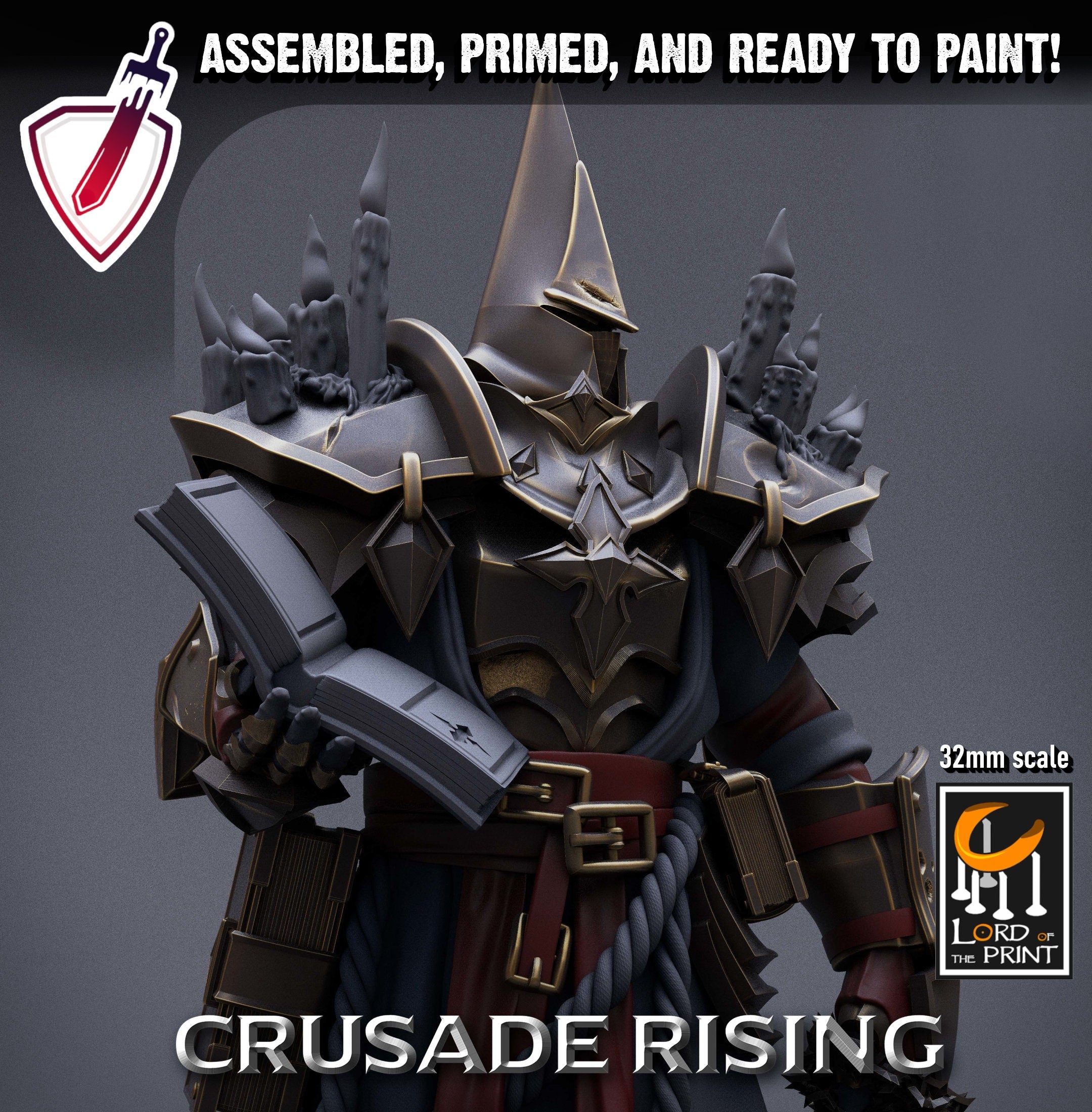 Templar Priest | Miniature by Lord of the Print | Resin Mini for Tabletop Gaming, D&D, Pathfinder, Painting | Assembled + Primed - Brush and Battle