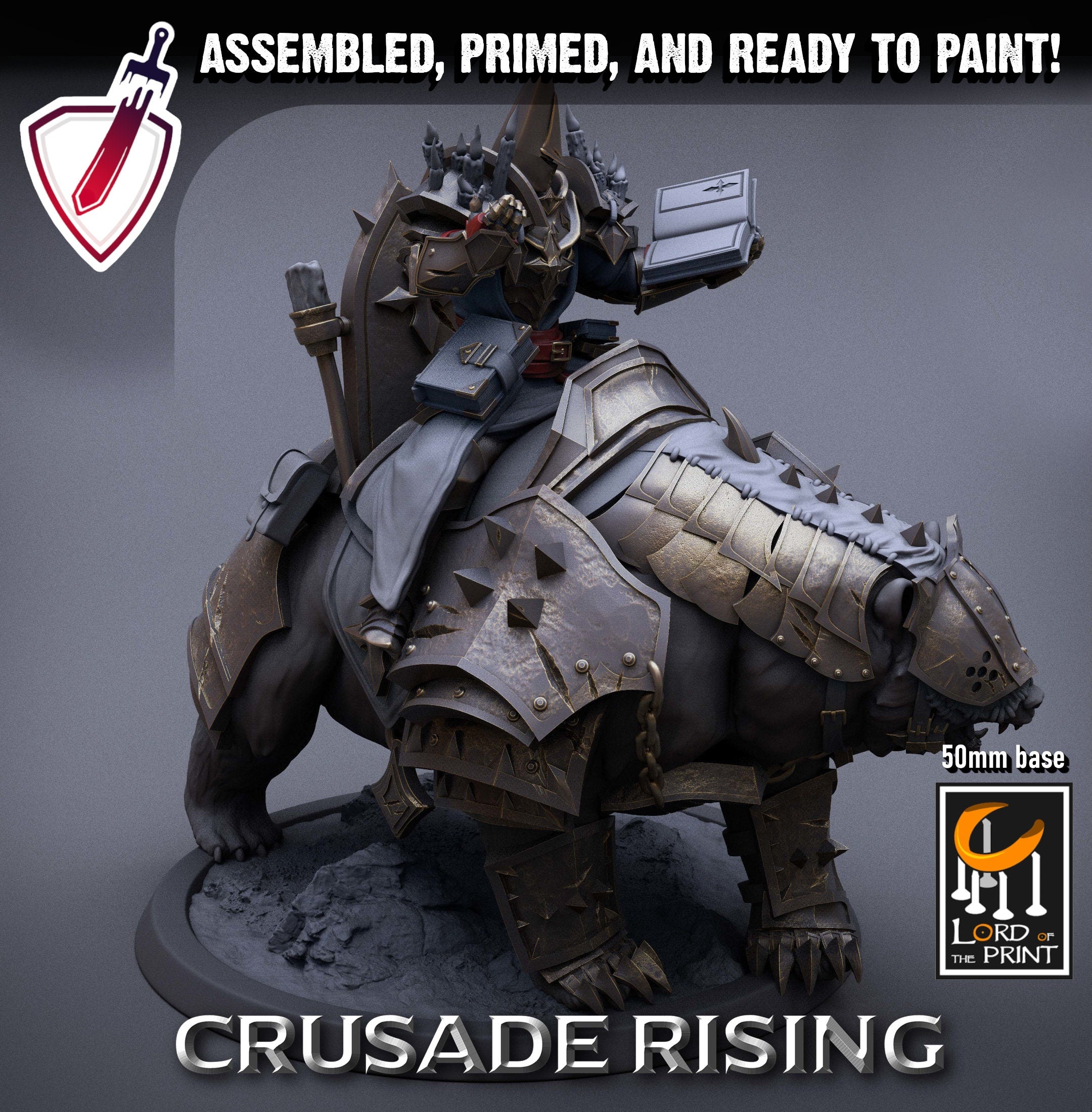 Mounted Templar Priest | Miniature by Lord of the Print | Resin Mini for Tabletop Gaming, D&D, Pathfinder, Painting | Assembled and Primed - Brush and Battle