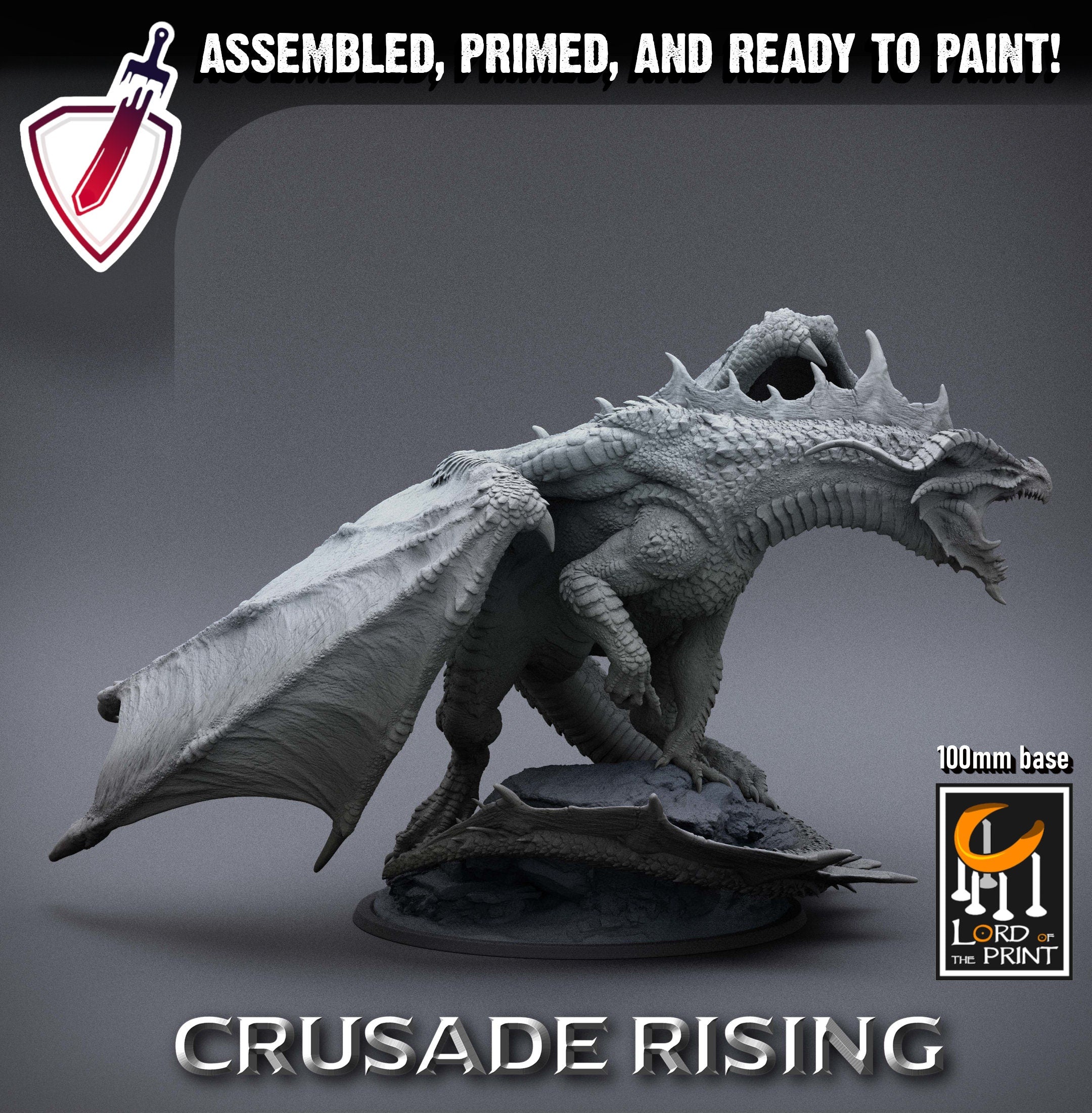 Red Chromatic Dragon | (Massive) Miniature by Lord of the Print | For Tabletop Gaming, D&D, Pathfinder, and Painting | Assembled and Primed - Brush and Battle