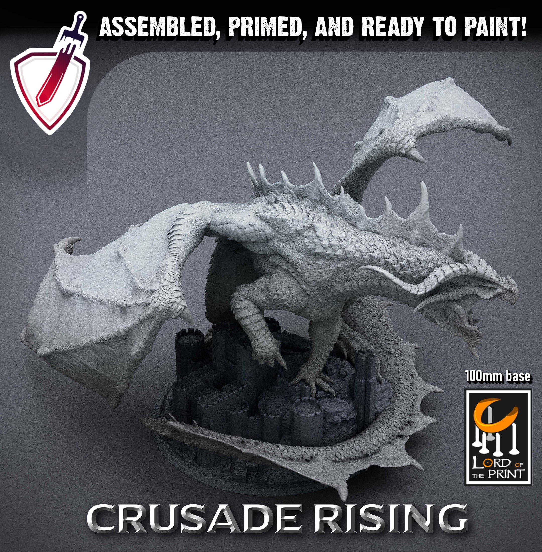 Red Chromatic Dragon | (Massive) Miniature by Lord of the Print | For Tabletop Gaming, D&D, Pathfinder, and Painting | Assembled and Primed - Brush and Battle