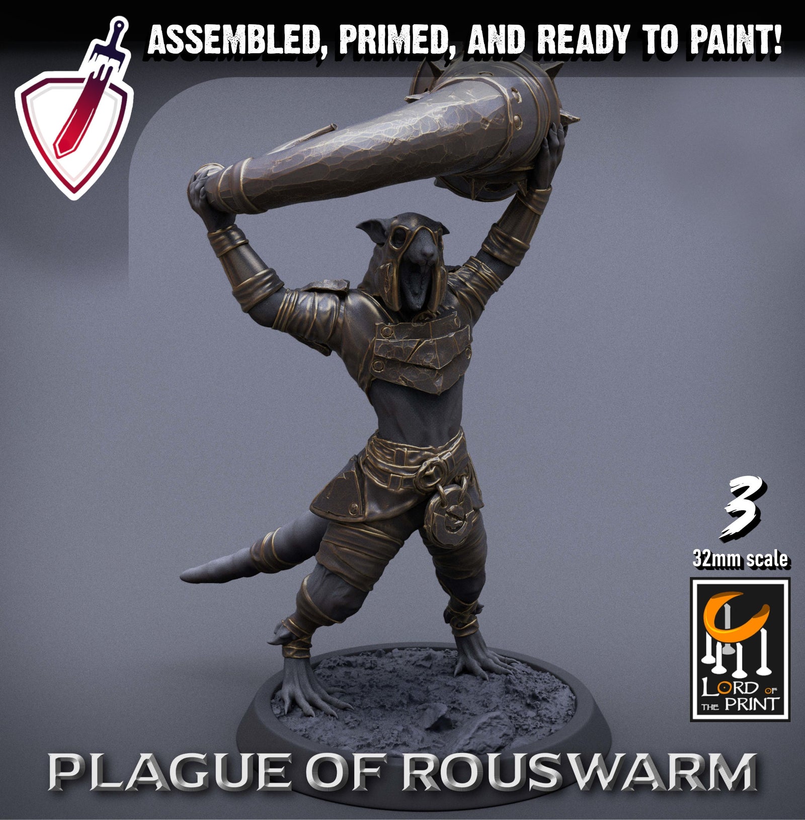 Infantry Rats - Support | Miniatures by Lord of the Print | Resin Mini for Tabletop Gaming, D&D, Pathfinder, Painting | Assembled+Primed - Brush and Battle