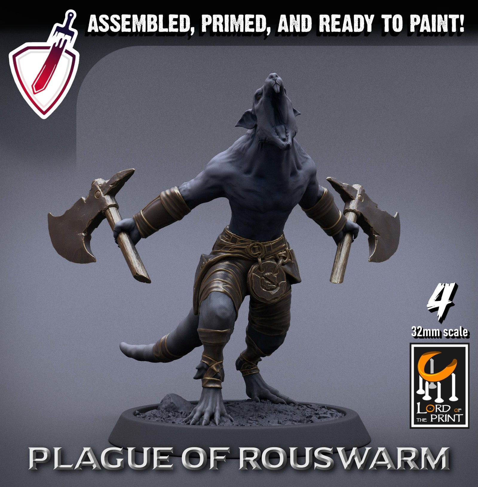 Infantry Rats - Barbarians | Miniatures by Lord of the Print | Resin Mini for Tabletop Gaming, D&D, Pathfinder, Painting | Assembled+Primed - Brush and Battle