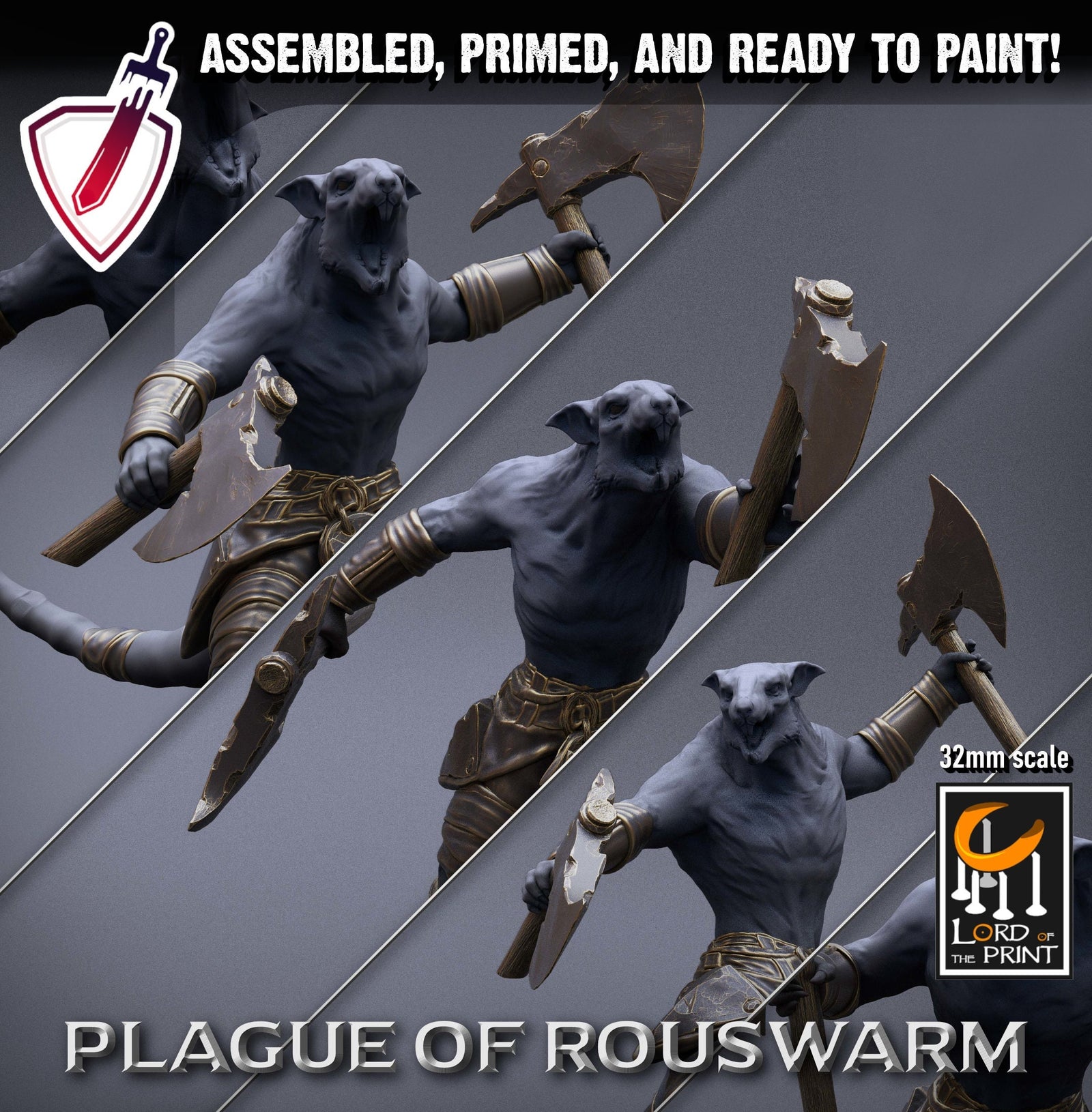 Infantry Rats - Barbarians | Miniatures by Lord of the Print | Resin Mini for Tabletop Gaming, D&D, Pathfinder, Painting | Assembled+Primed - Brush and Battle