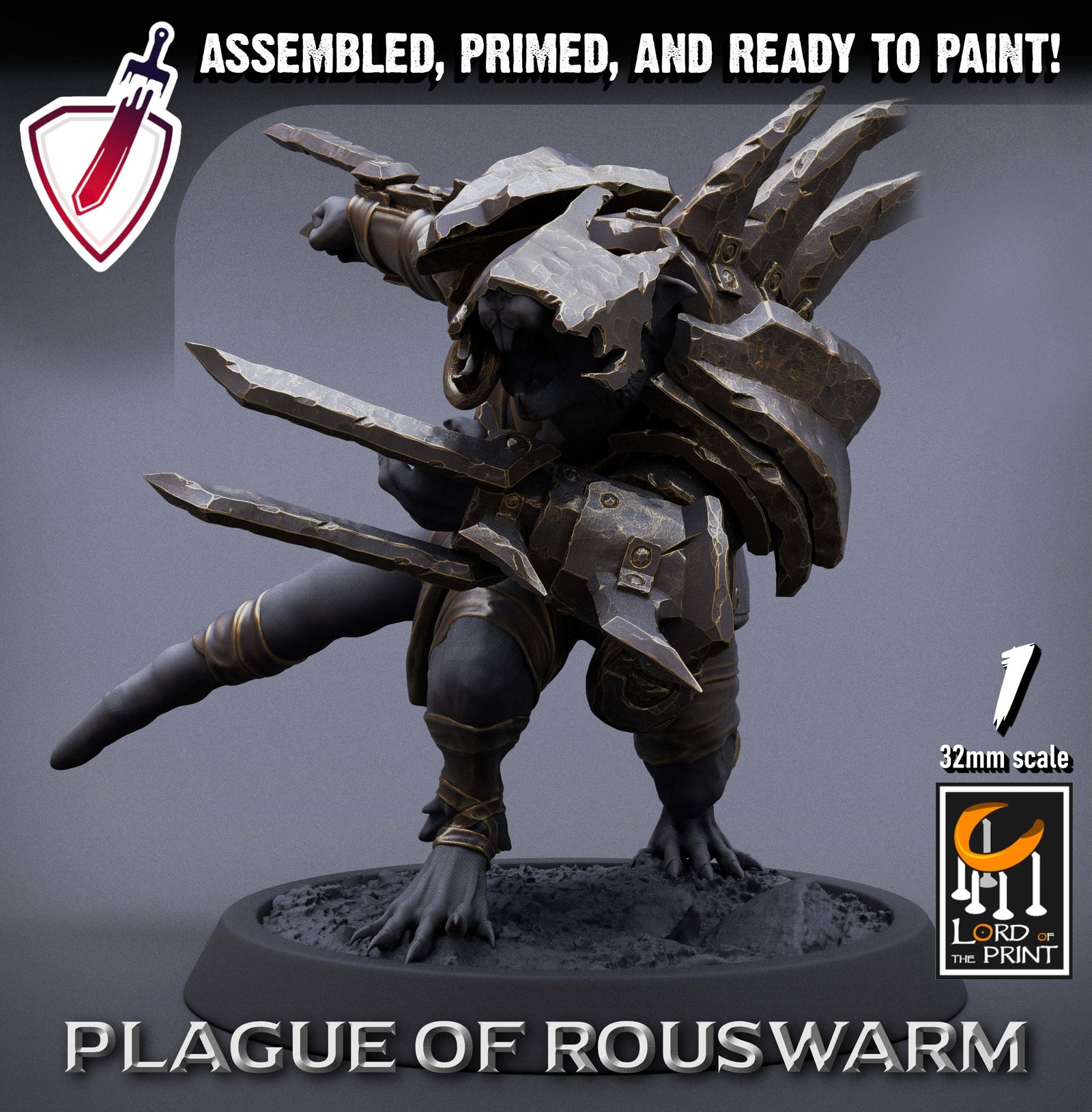 Infantry Rats - Berserkers | Miniatures by Lord of the Print | Resin Mini for Tabletop Gaming, D&D, Pathfinder, Painting | Assembled+Primed - Brush and Battle