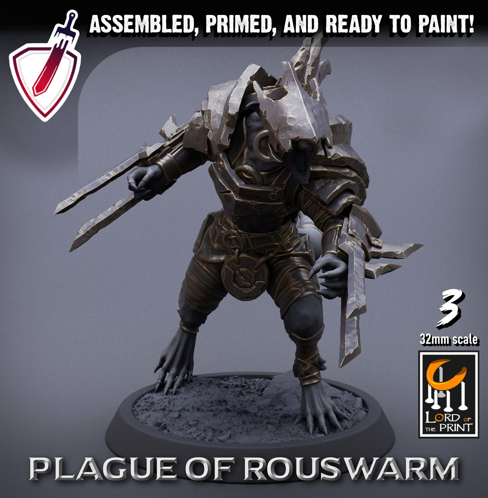 Infantry Rats - Berserkers | Miniatures by Lord of the Print | Resin Mini for Tabletop Gaming, D&D, Pathfinder, Painting | Assembled+Primed - Brush and Battle