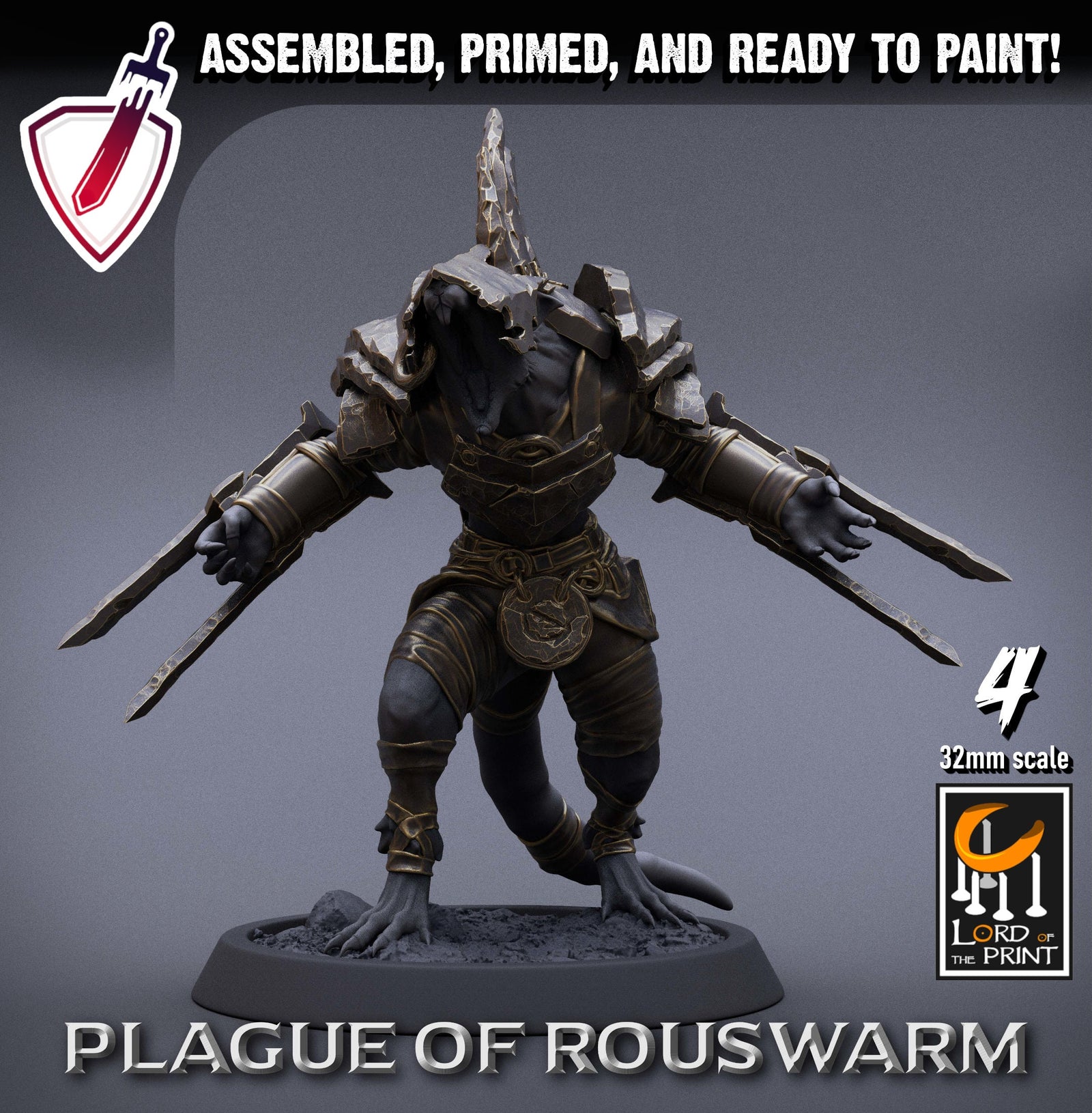 Infantry Rats - Berserkers | Miniatures by Lord of the Print | Resin Mini for Tabletop Gaming, D&D, Pathfinder, Painting | Assembled+Primed - Brush and Battle