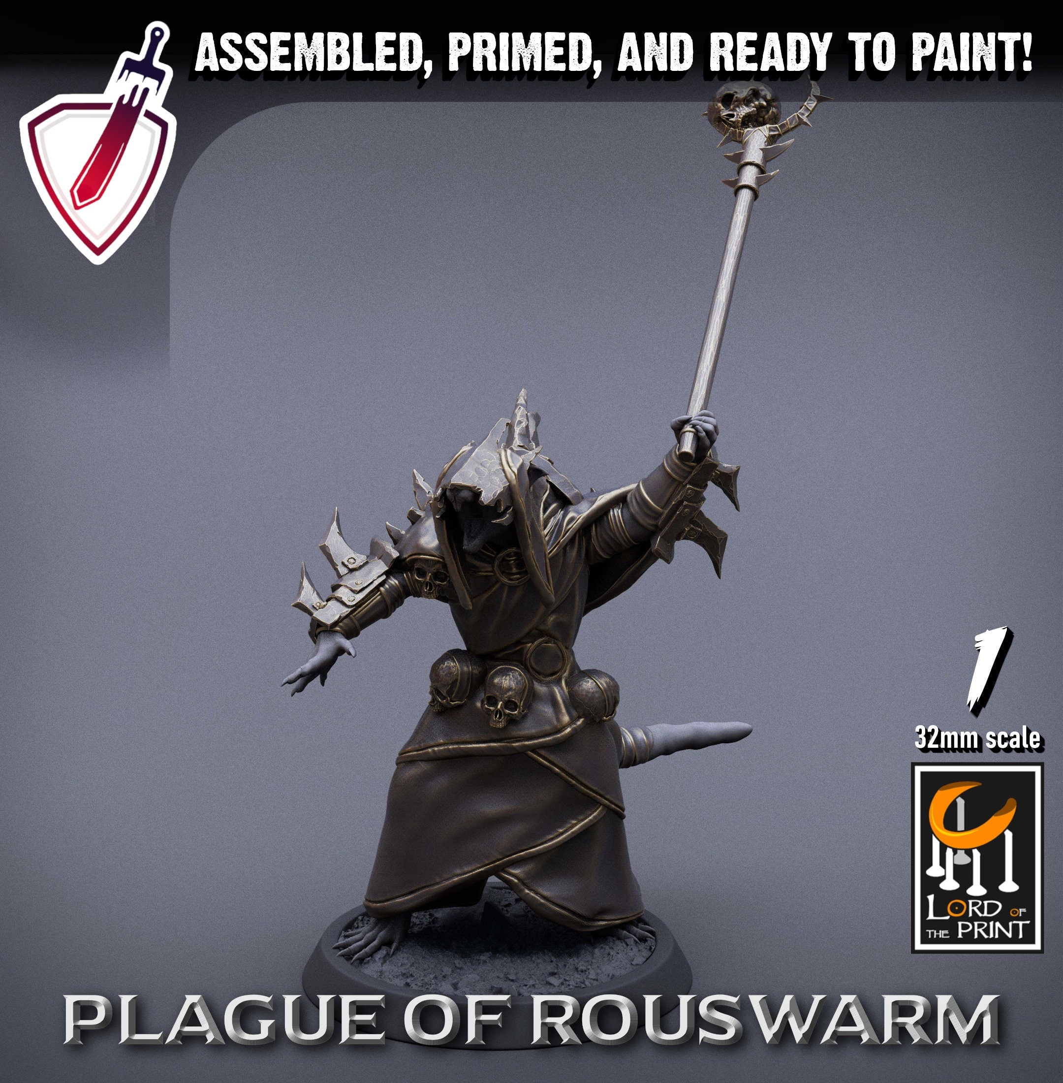Infantry Rats - Priests | Miniatures by Lord of the Print | Resin Mini for Tabletop Gaming, D&D, Pathfinder, Painting | Assembled+Primed - Brush and Battle