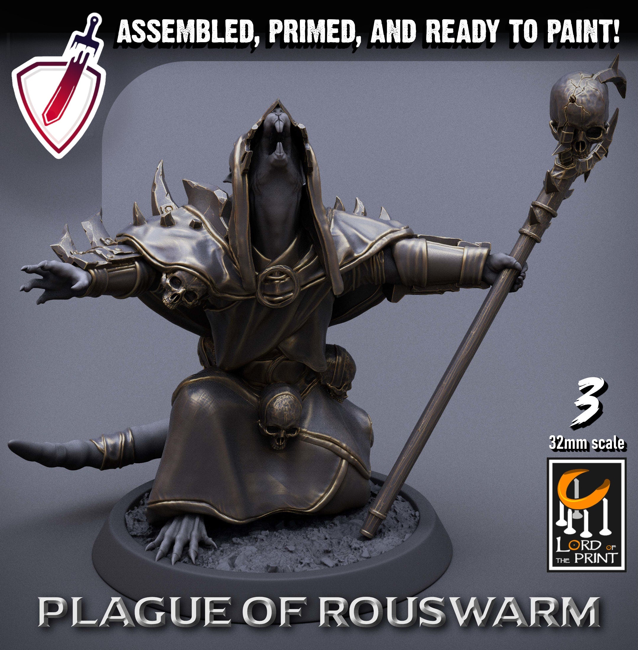 Infantry Rats - Priests | Miniatures by Lord of the Print | Resin Mini for Tabletop Gaming, D&D, Pathfinder, Painting | Assembled+Primed - Brush and Battle