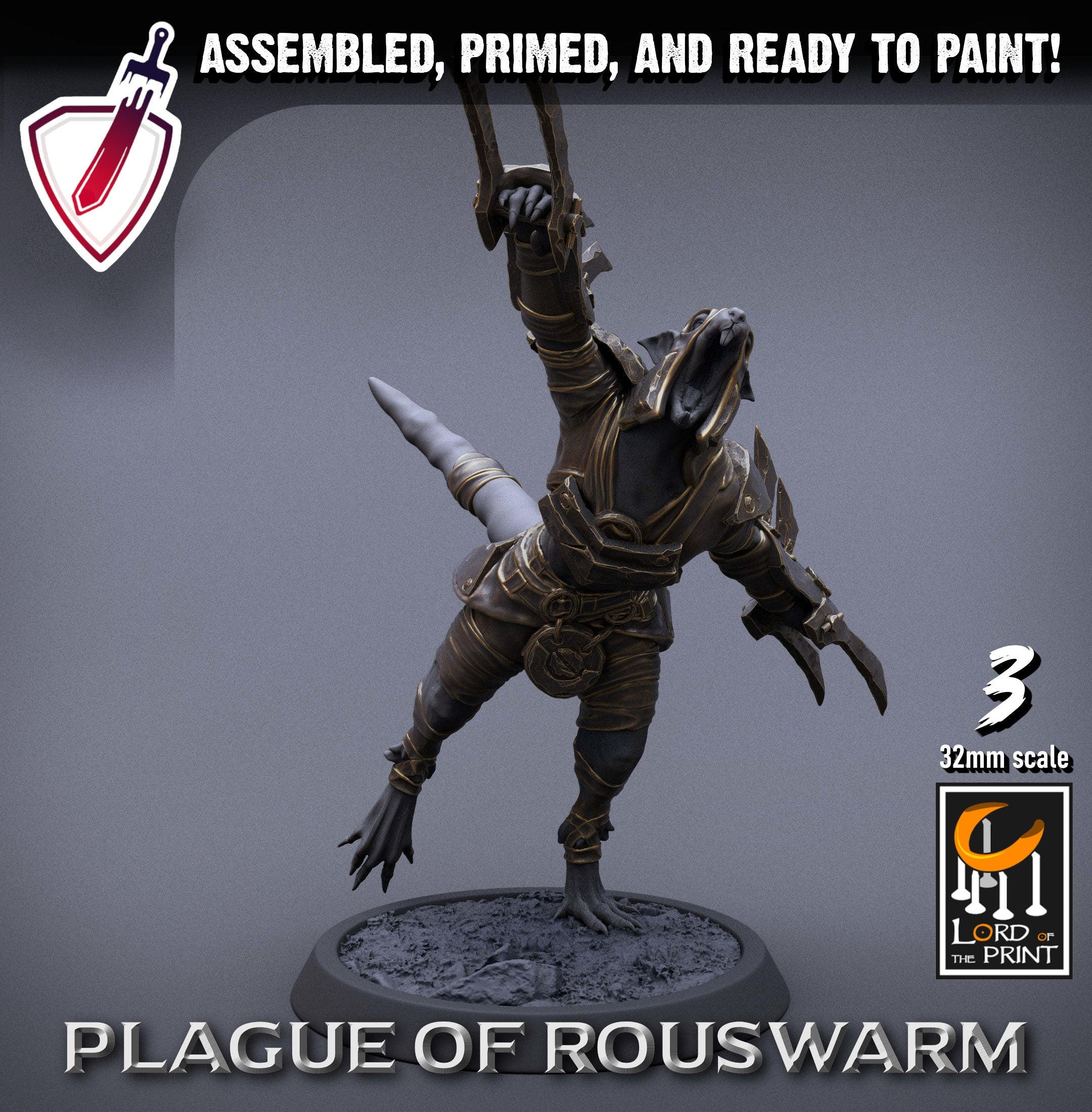 Infantry Rats - Rogues | Miniatures by Lord of the Print | Resin Mini for Tabletop Gaming, D&D, Pathfinder, Painting | Assembled+Primed - Brush and Battle