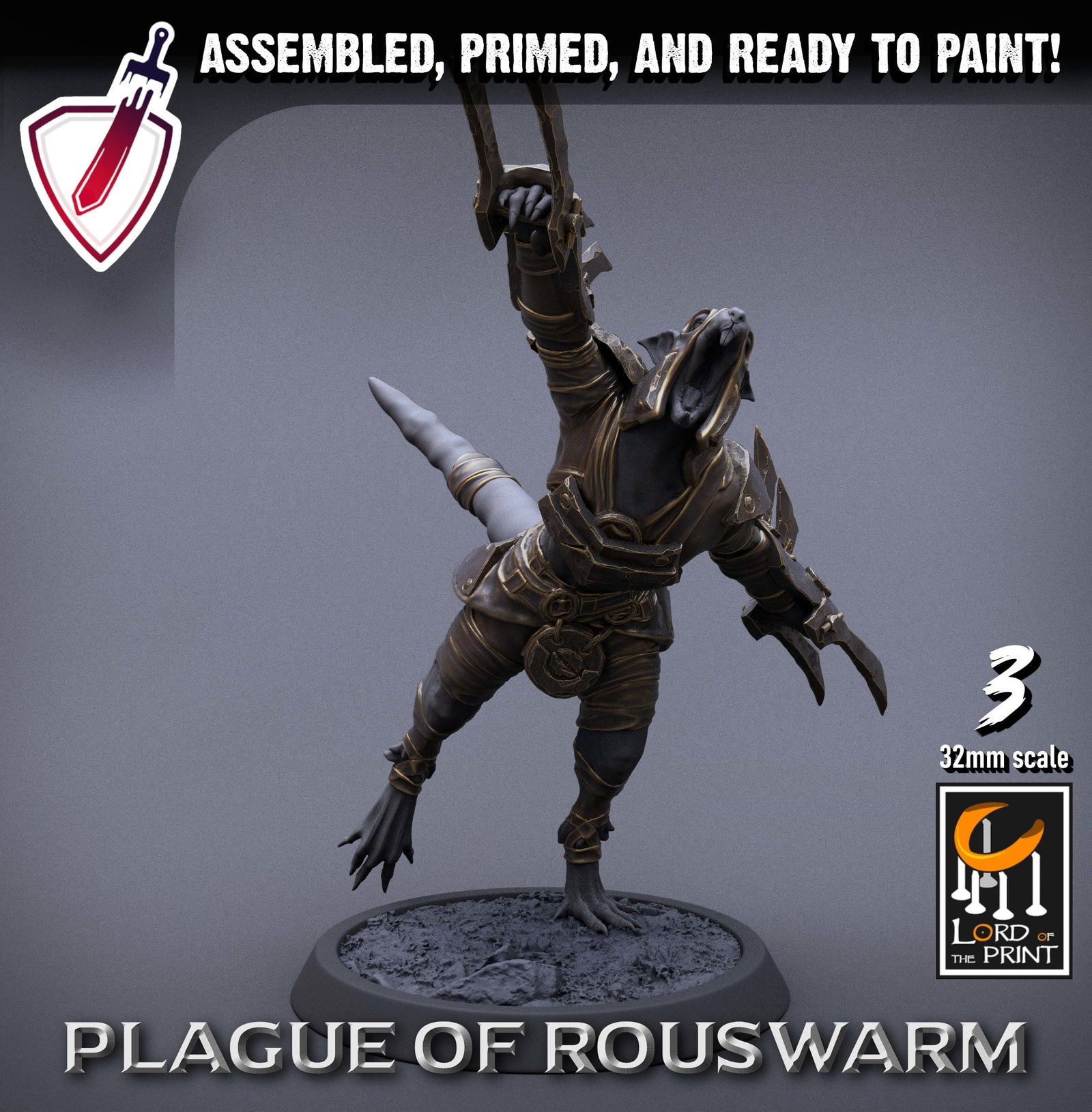 Infantry Rats - Rogues | Miniatures by Lord of the Print | Resin Mini for Tabletop Gaming, D&D, Pathfinder, Painting | Assembled+Primed - Brush and Battle