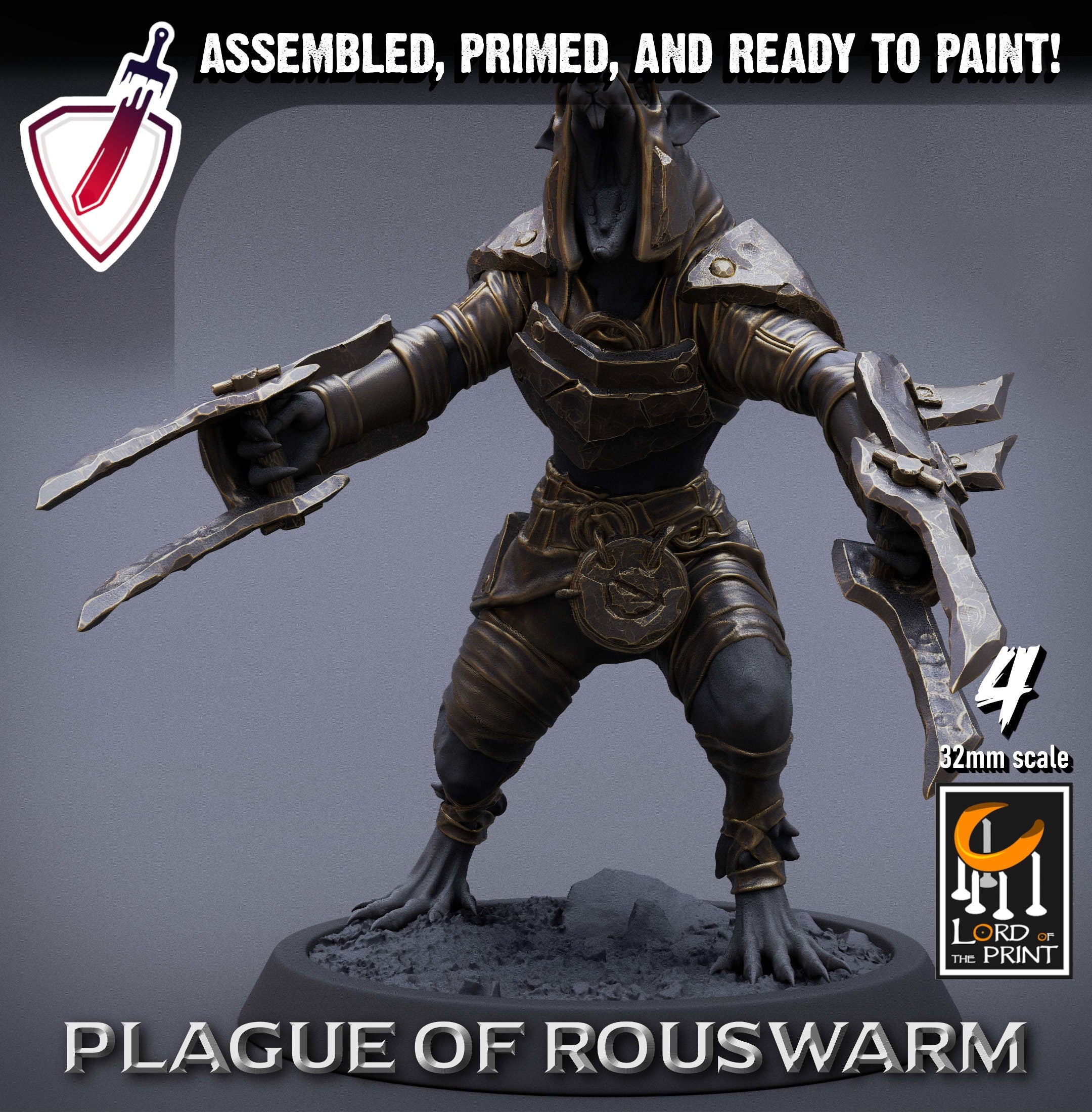 Infantry Rats - Rogues | Miniatures by Lord of the Print | Resin Mini for Tabletop Gaming, D&D, Pathfinder, Painting | Assembled+Primed - Brush and Battle