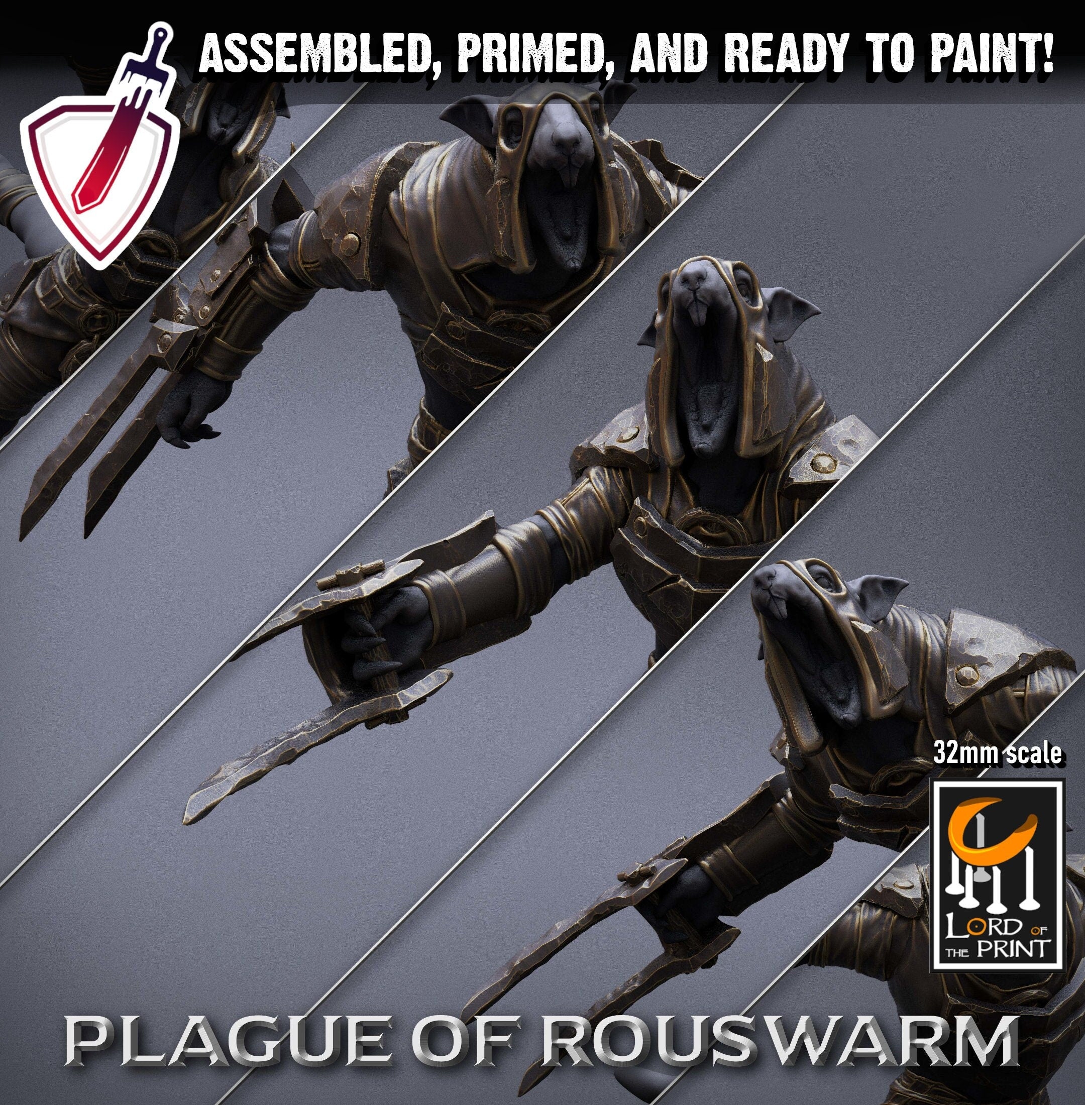 Infantry Rats - Rogues | Miniatures by Lord of the Print | Resin Mini for Tabletop Gaming, D&D, Pathfinder, Painting | Assembled+Primed - Brush and Battle