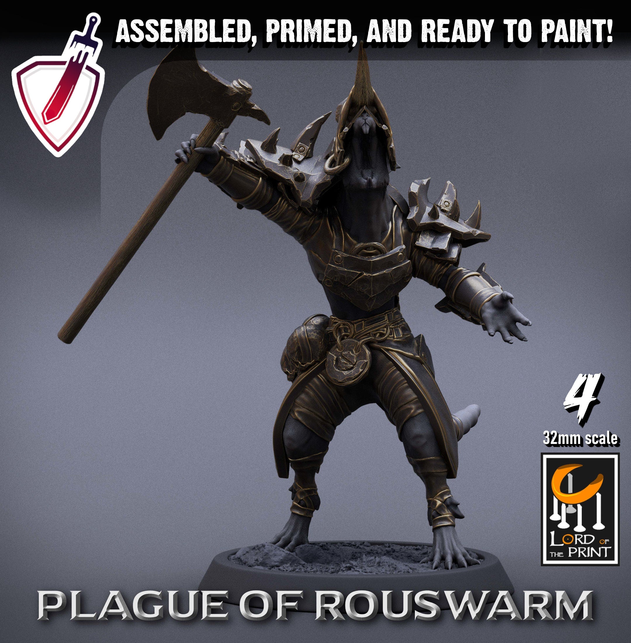 Infantry Rats - Warriors | Miniatures by Lord of the Print | Resin Mini for Tabletop Gaming, D&D, Pathfinder, Painting | Assembled+Primed - Brush and Battle