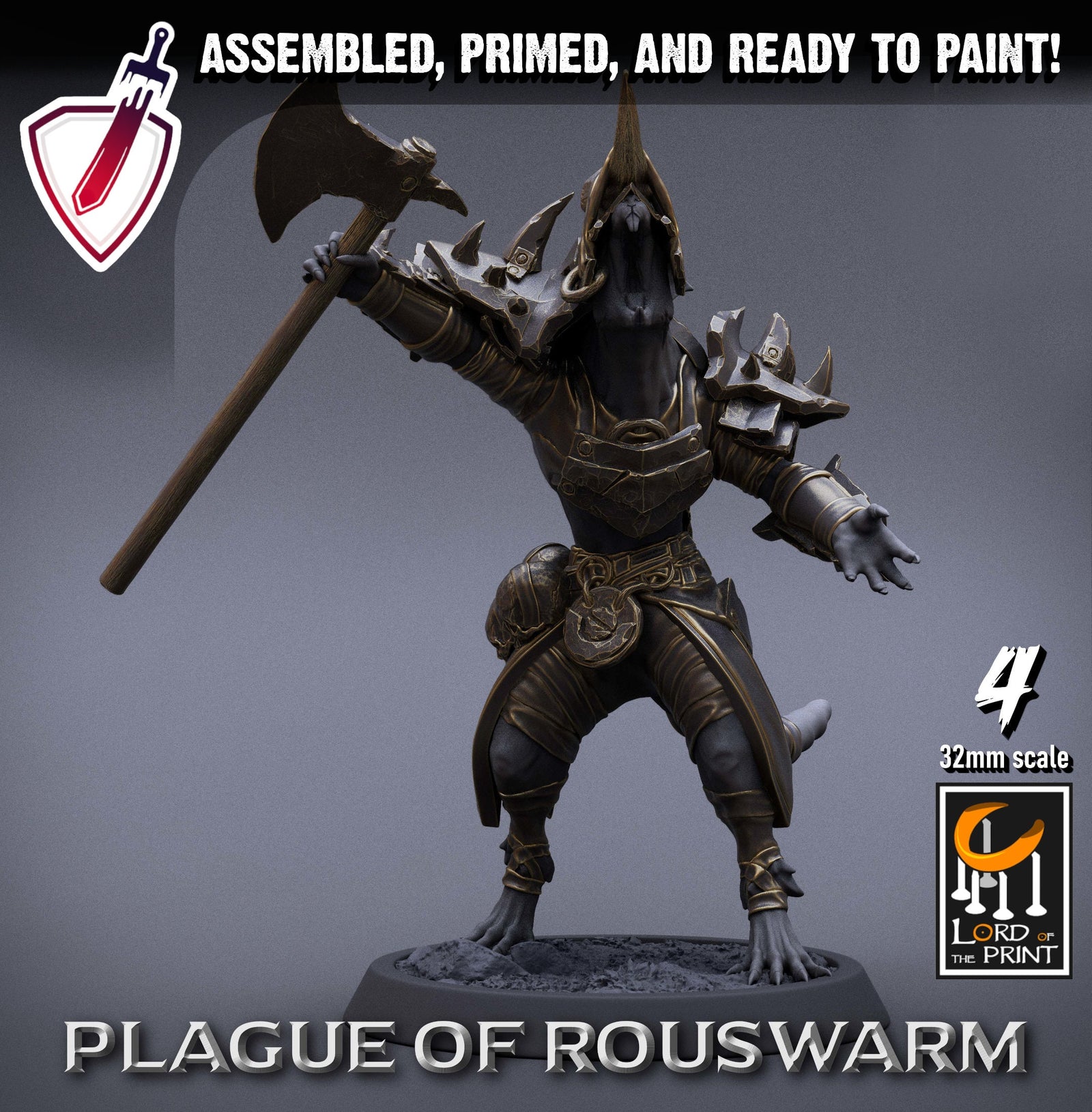 Infantry Rats - Warriors | Miniatures by Lord of the Print | Resin Mini for Tabletop Gaming, D&D, Pathfinder, Painting | Assembled+Primed - Brush and Battle