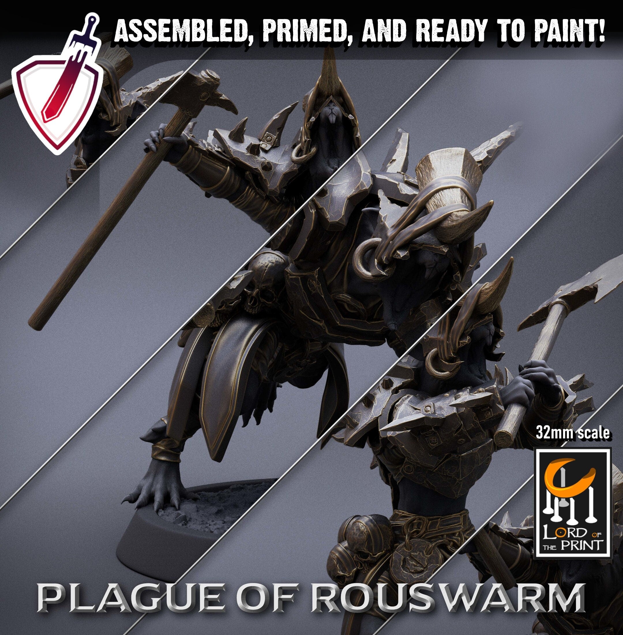 Infantry Rats - Warriors | Miniatures by Lord of the Print | Resin Mini for Tabletop Gaming, D&D, Pathfinder, Painting | Assembled+Primed - Brush and Battle