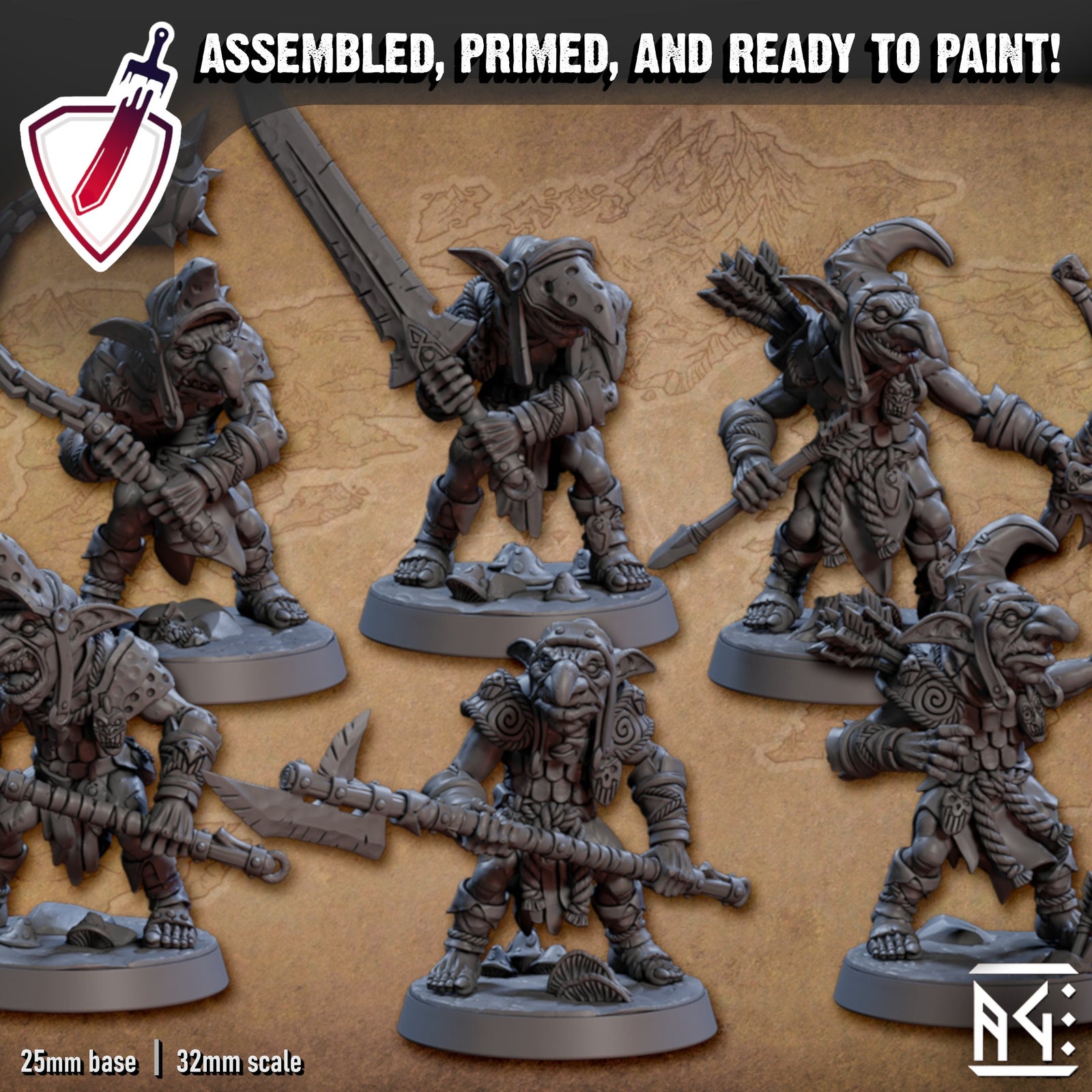 Faldorn Goblins | Miniatures by Artisan Guild | Resin Mini for Tabletop Gaming, D&D, Pathfinder, and Painting | Assembled and Primed - Brush and Battle