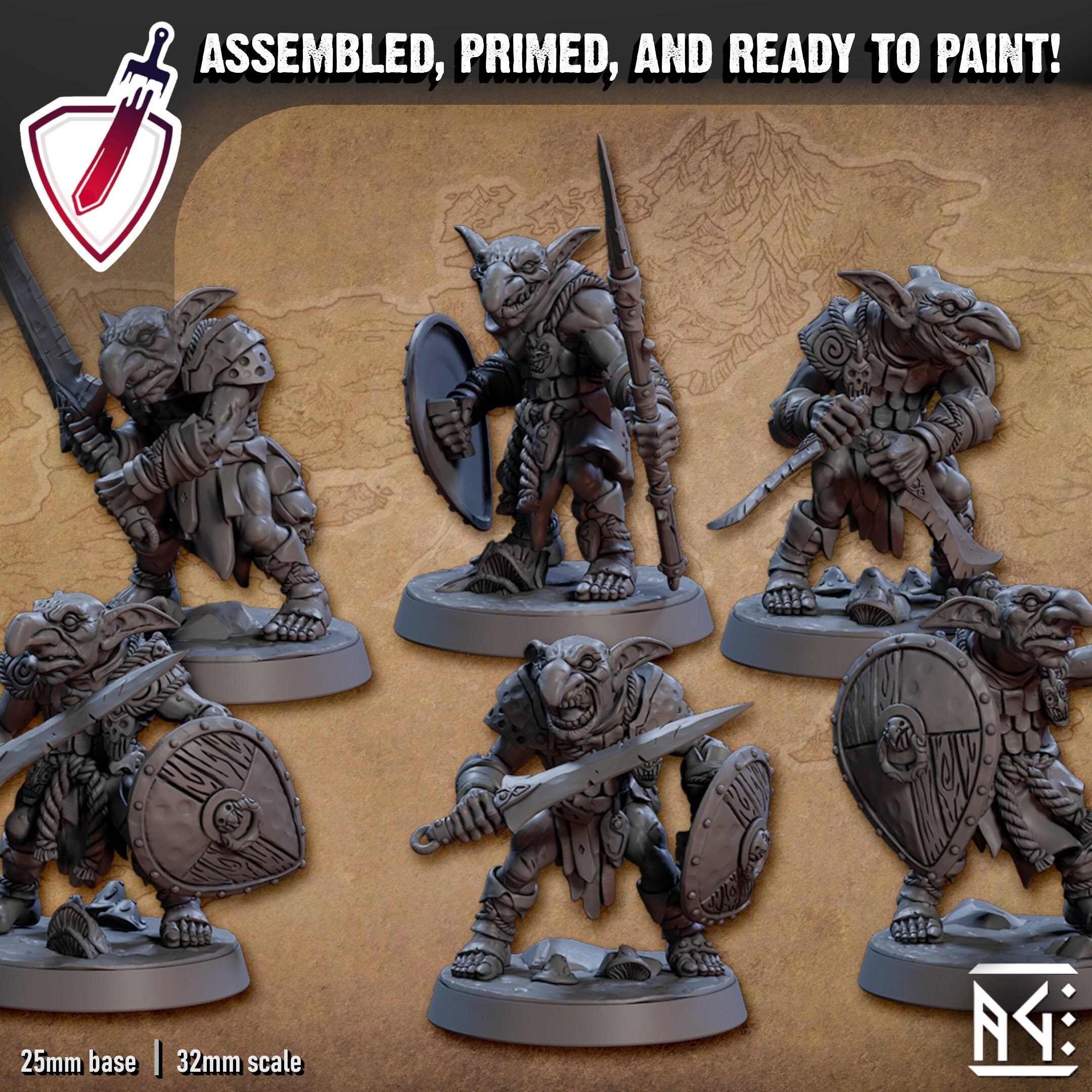 Faldorn Goblins | Miniatures by Artisan Guild | Resin Mini for Tabletop Gaming, D&D, Pathfinder, and Painting | Assembled and Primed - Brush and Battle
