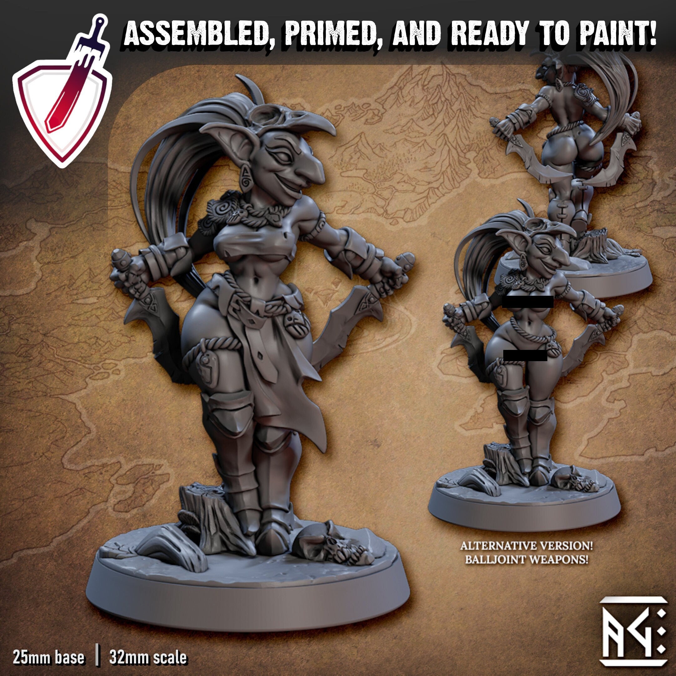 Gbiza Goblin Pinup | Miniatures by Artisan Guild | Resin Mini for Tabletop Gaming, D&D, Pathfinder, and Painting | Assembled and Primed - Brush and Battle