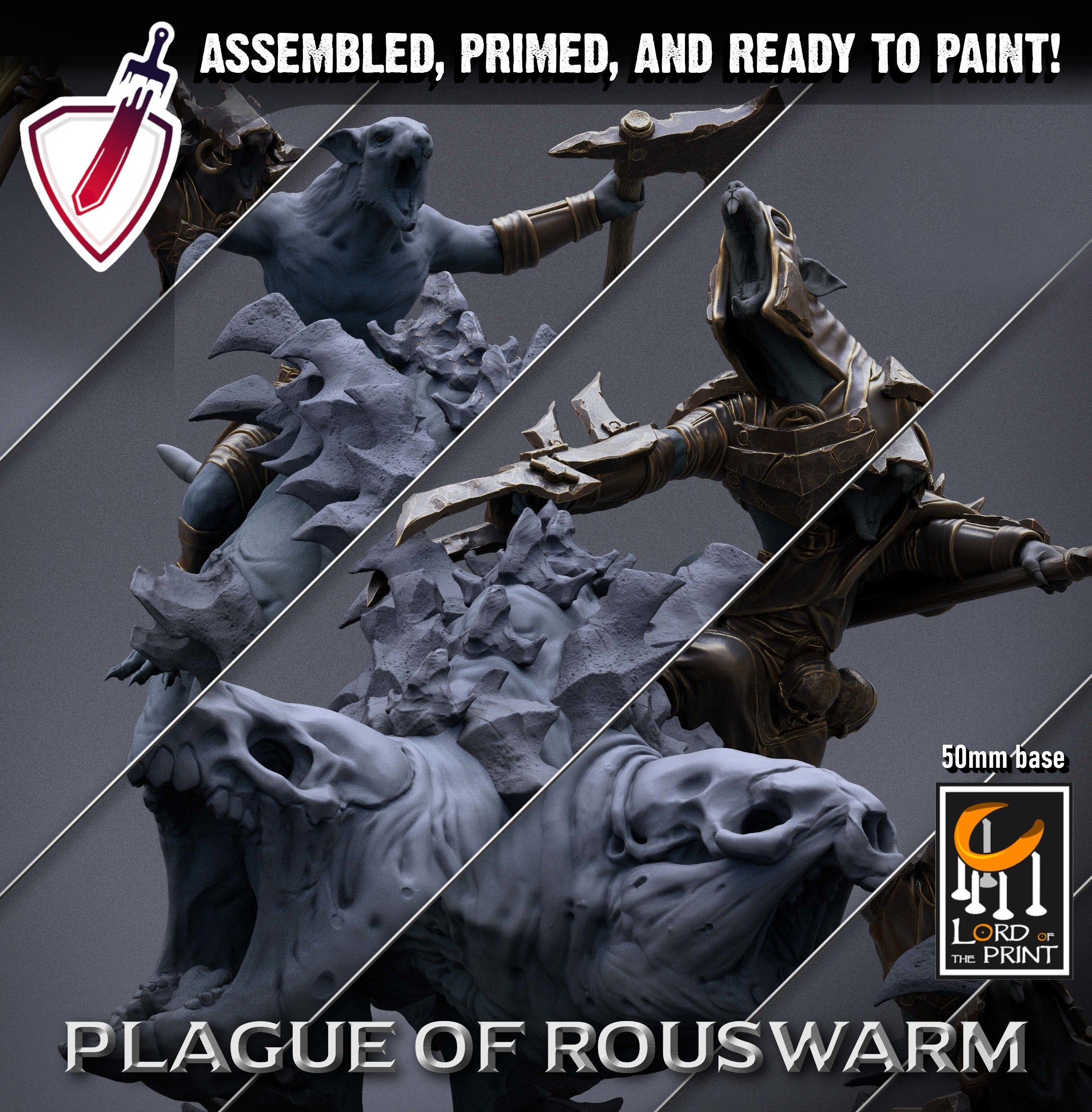 Rat Riders | Miniatures by Lord of the Print | Resin Mini for Tabletop Gaming, D&D, Pathfinder, and Painting | Assembled and Primed - Brush and Battle