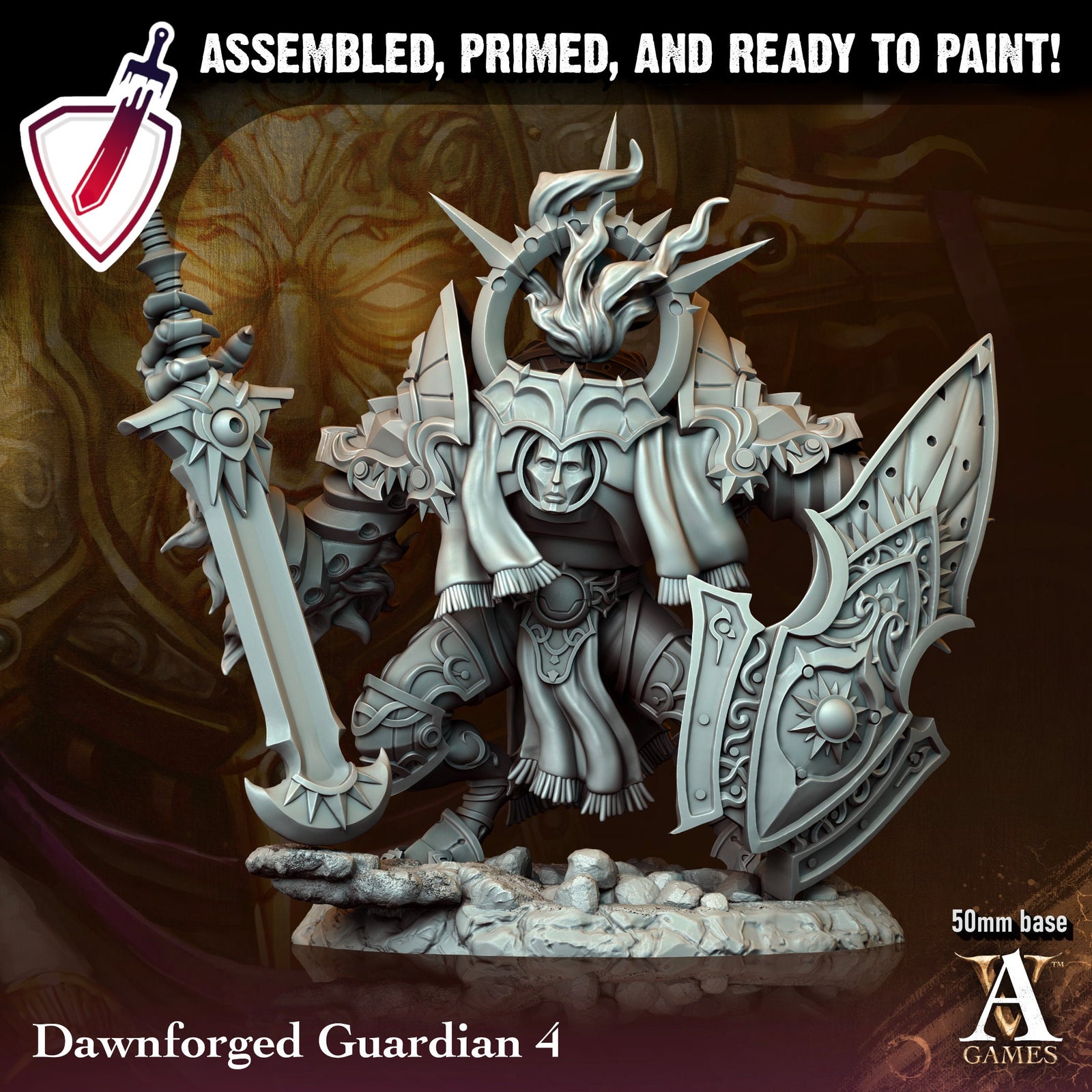 Dawnforged Guardian | Miniatures by Archvillain Games | Resin Mini for Tabletop Gaming, D&D, Pathfinder, and Painting | Assembled and Primed - Brush and Battle