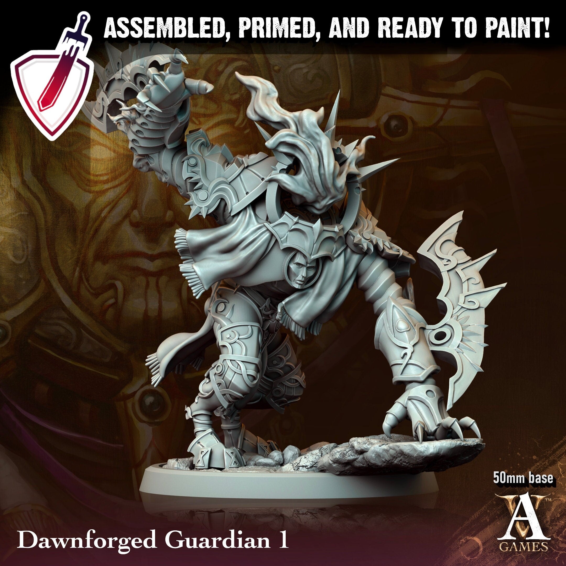 Dawnforged Guardian | Miniatures by Archvillain Games | Resin Mini for Tabletop Gaming, D&D, Pathfinder, and Painting | Assembled and Primed - Brush and Battle