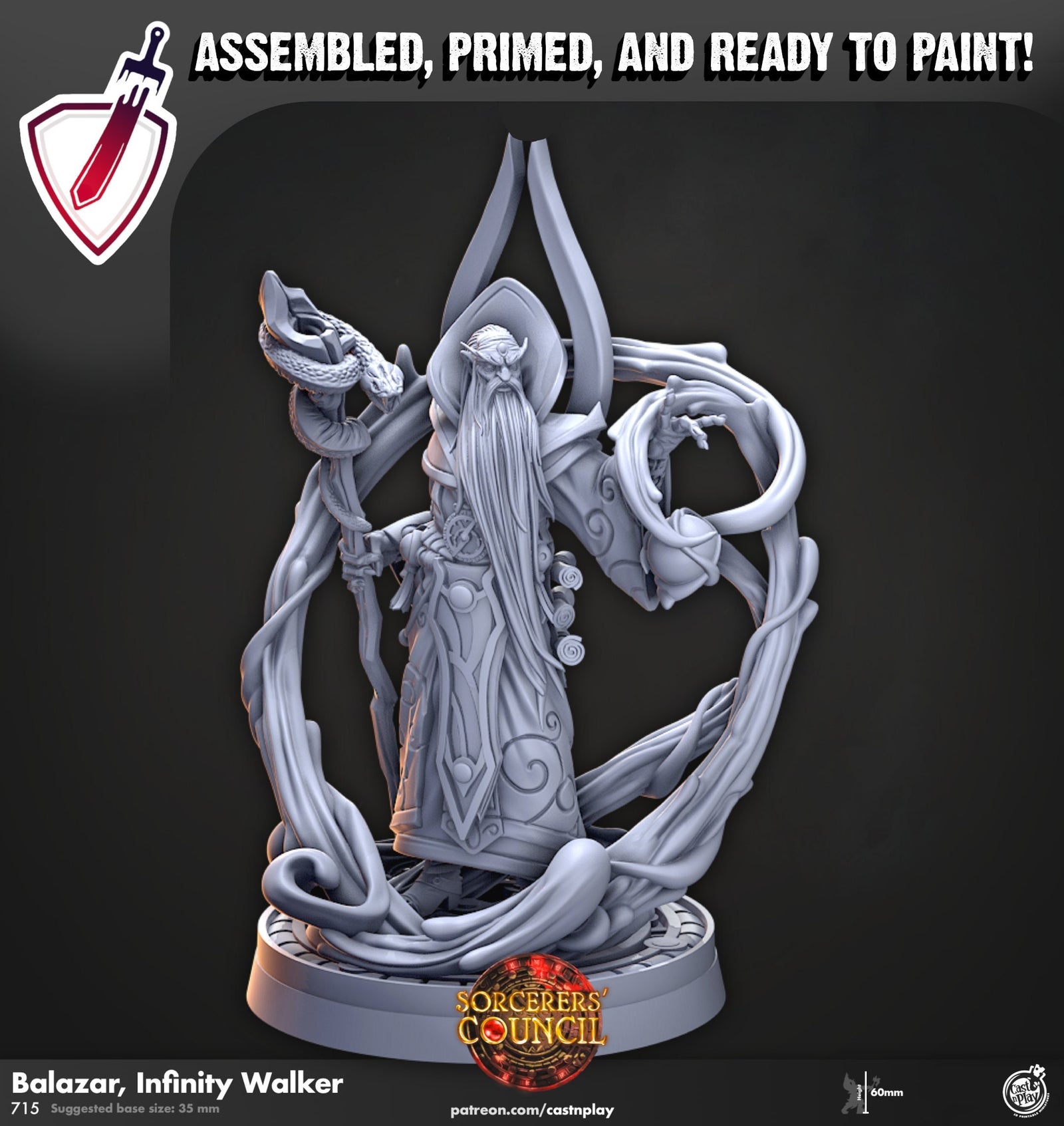 Balazar, Infinity Walker | Miniature by Cast n Play | Mini for tabletop gaming, D&D, Pathfinder, and painting | Assembled and Primed - Brush and Battle