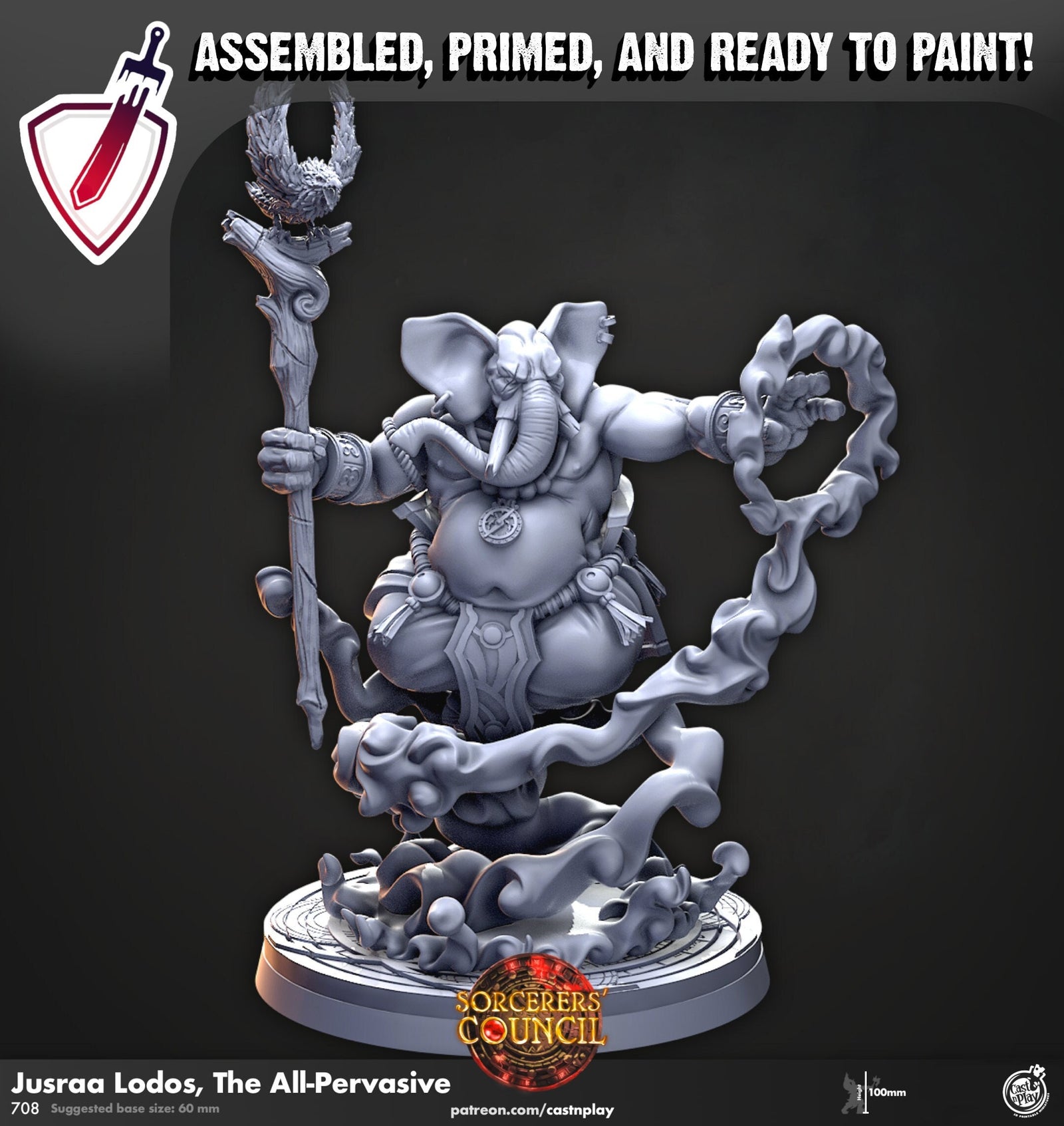 Jusraa Lodos, The All-Pervasive | Miniature by Cast n Play | Mini for tabletop gaming, D&D, Pathfinder, and painting | Assembled and Primed - Brush and Battle