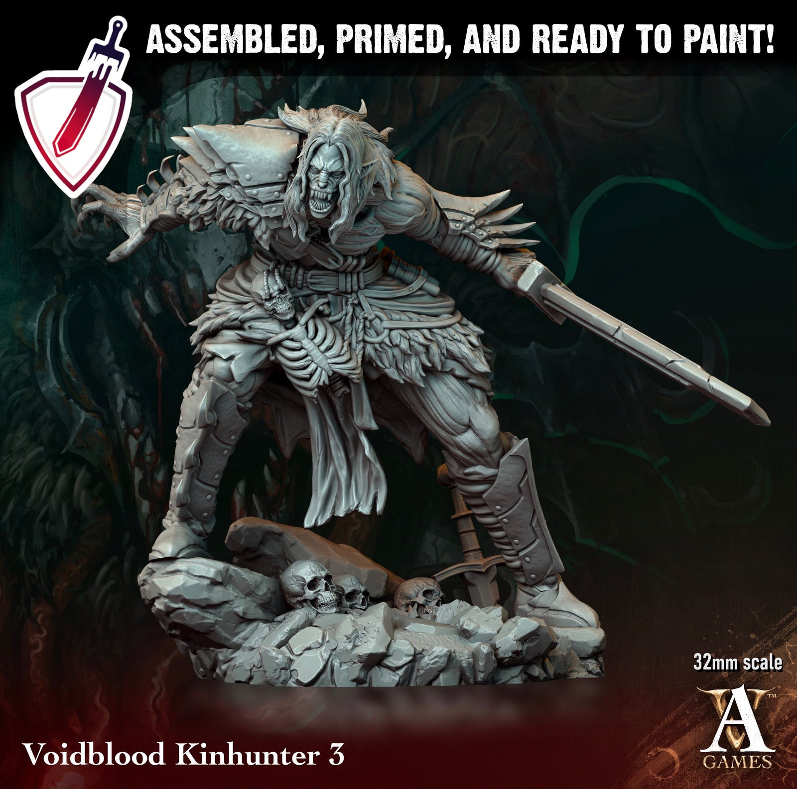 Voidblood Kinhunter | Miniatures by Archvillain Games | Resin Mini for Tabletop Gaming, D&D, Pathfinder, and Painting | Assembled and Primed - Brush and Battle