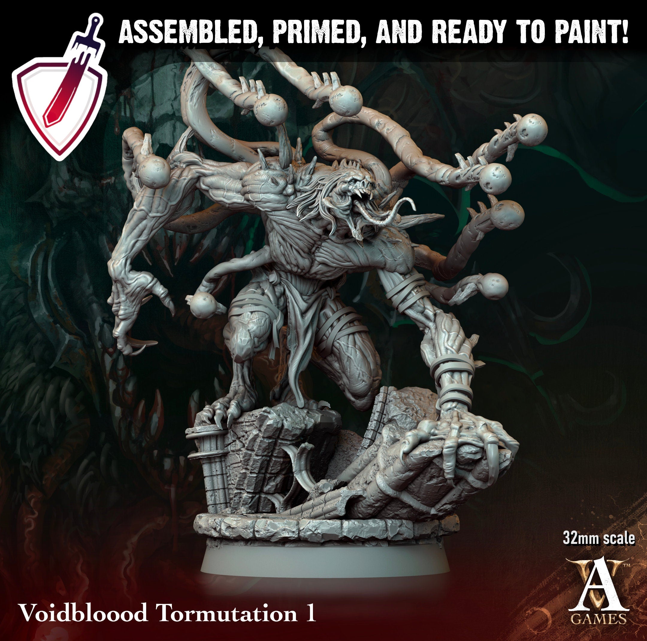 Voidbloood Tormutation | Miniatures by Archvillain Games | Resin Mini for Tabletop Gaming, D&D, Pathfinder, Painting | Assembled + Primed - Brush and Battle