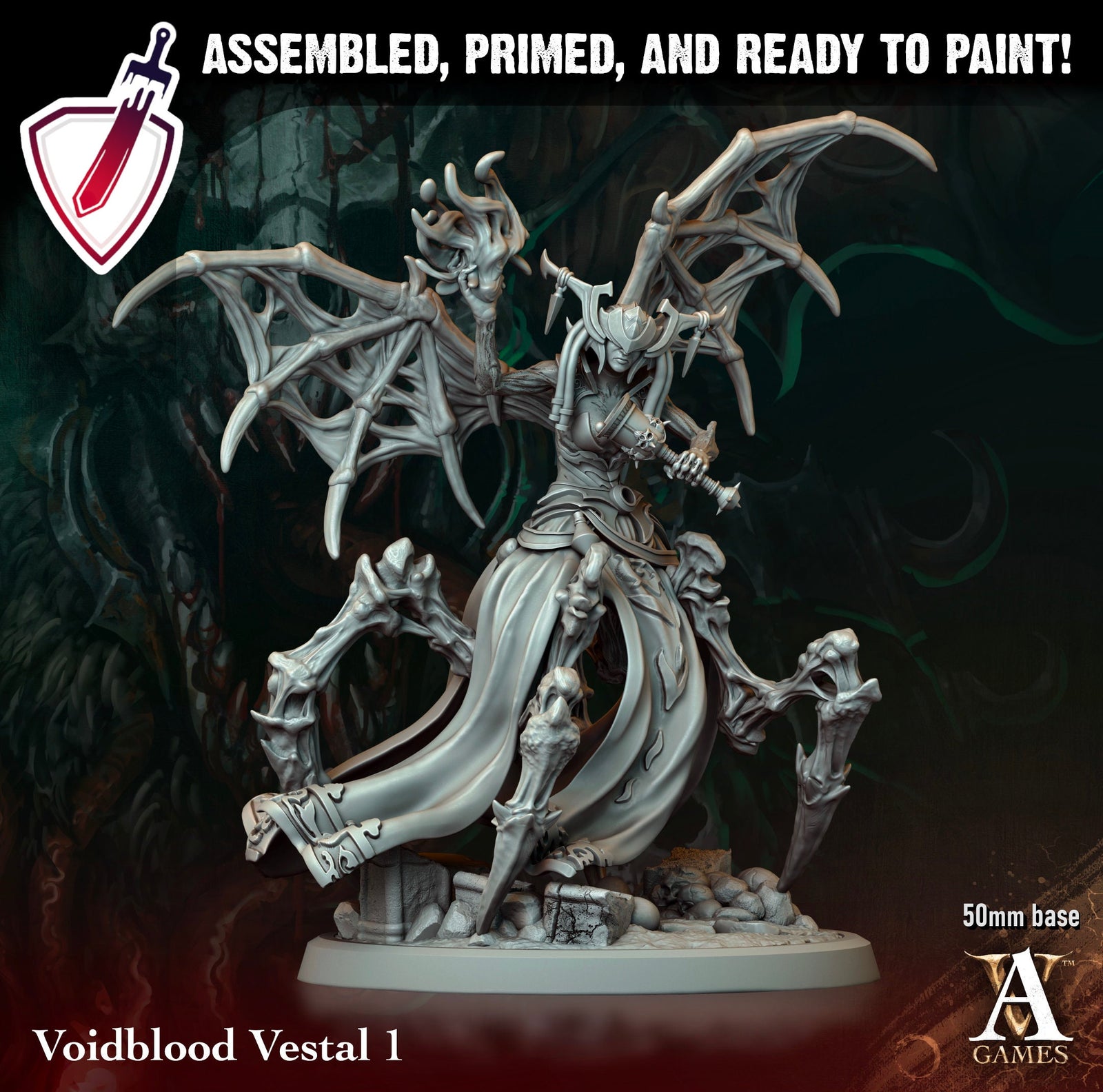 Voidblood Vestal | Miniatures by Archvillain Games | Resin Mini for Tabletop Gaming, D&D, Pathfinder, and Painting | Assembled and Primed - Brush and Battle