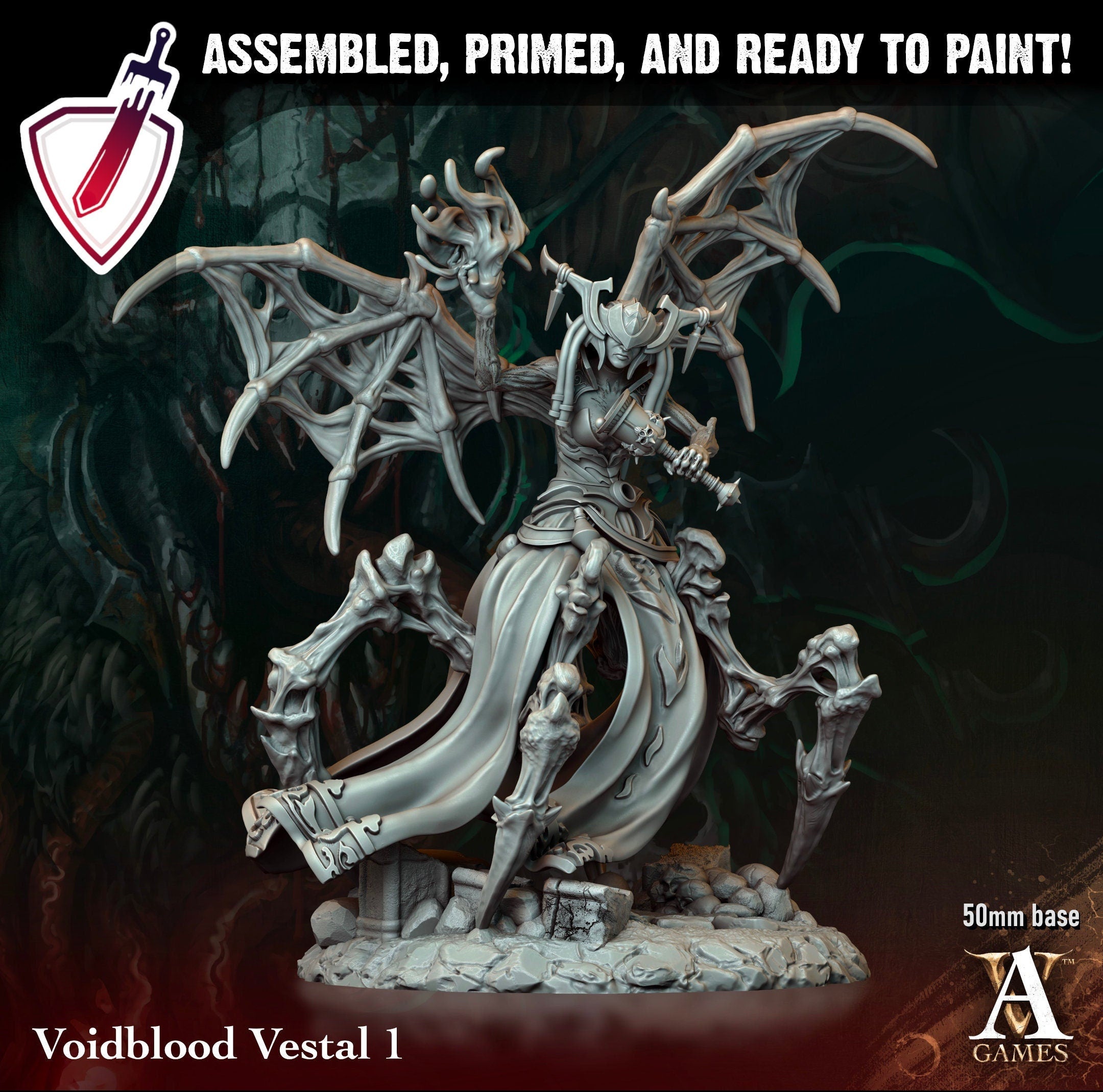 Voidblood Vestal | Miniatures by Archvillain Games | Resin Mini for Tabletop Gaming, D&D, Pathfinder, and Painting | Assembled and Primed - Brush and Battle