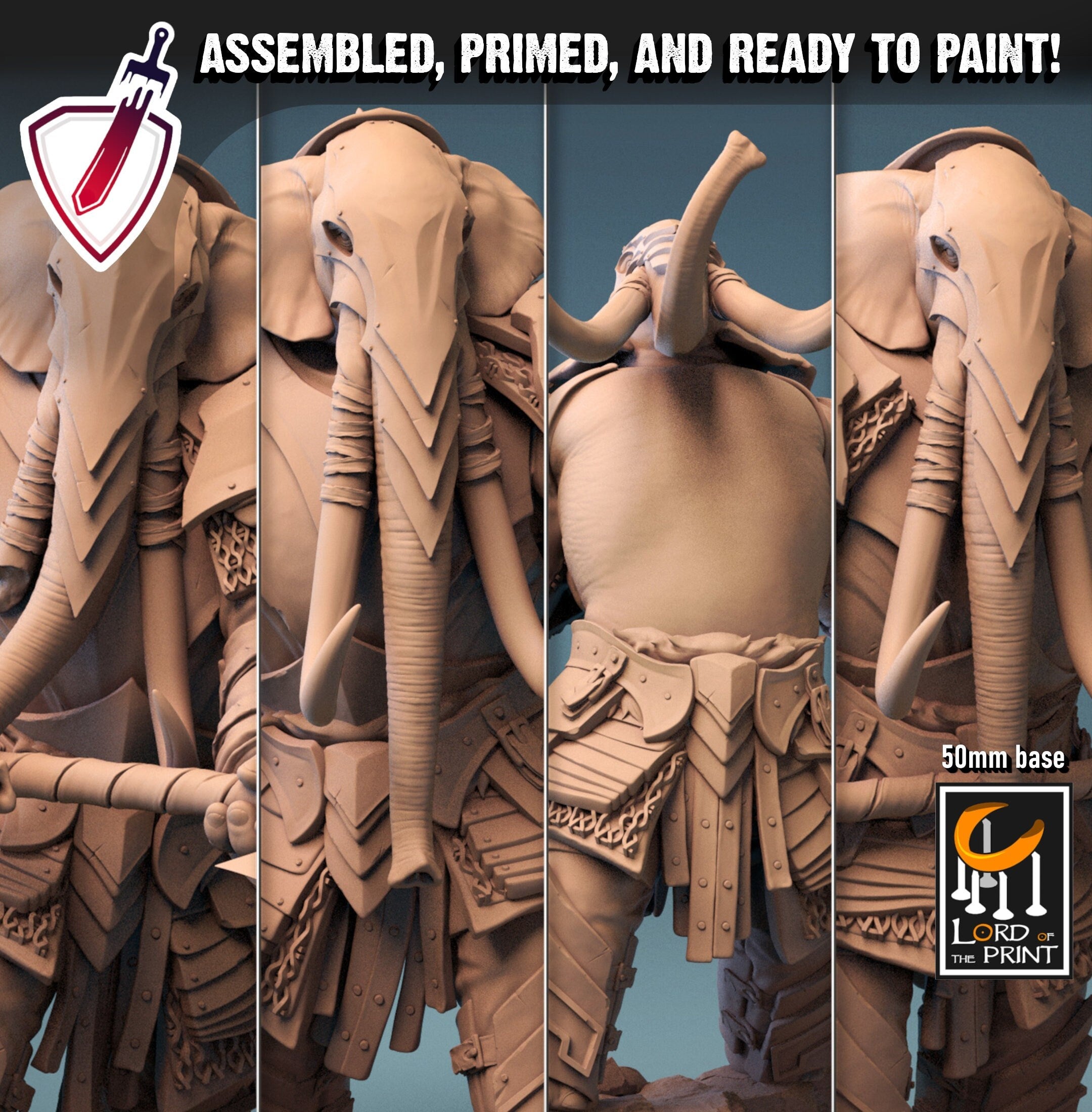 Loxodons | Miniatures by Lord of the Print | Resin Mini for Tabletop Gaming, D&D, Pathfinder, and Painting | Assembled and Primed - Brush and Battle