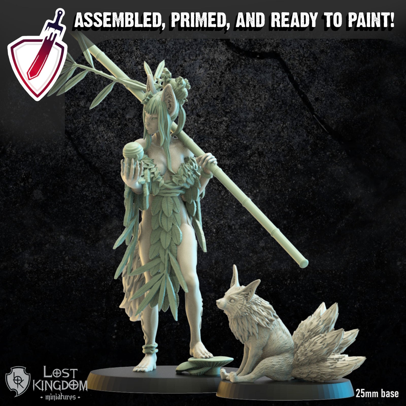 Hanako Kitsune Druid | Miniature by Lost Kingdom | Resin Mini For Tabletop Gaming, D&D, Pathfinder, Wargames, Painting | Assembled + Primed - Brush and Battle