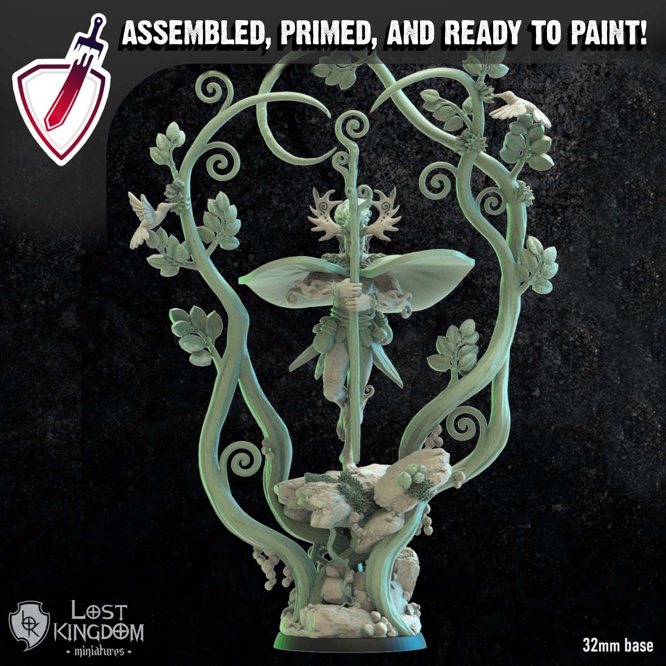 Tomoki the Druid | Miniature by Lost Kingdom | Resin Mini For Tabletop Gaming, D&D, Pathfinder, Wargames, Painting | Assembled and Primed - Brush and Battle