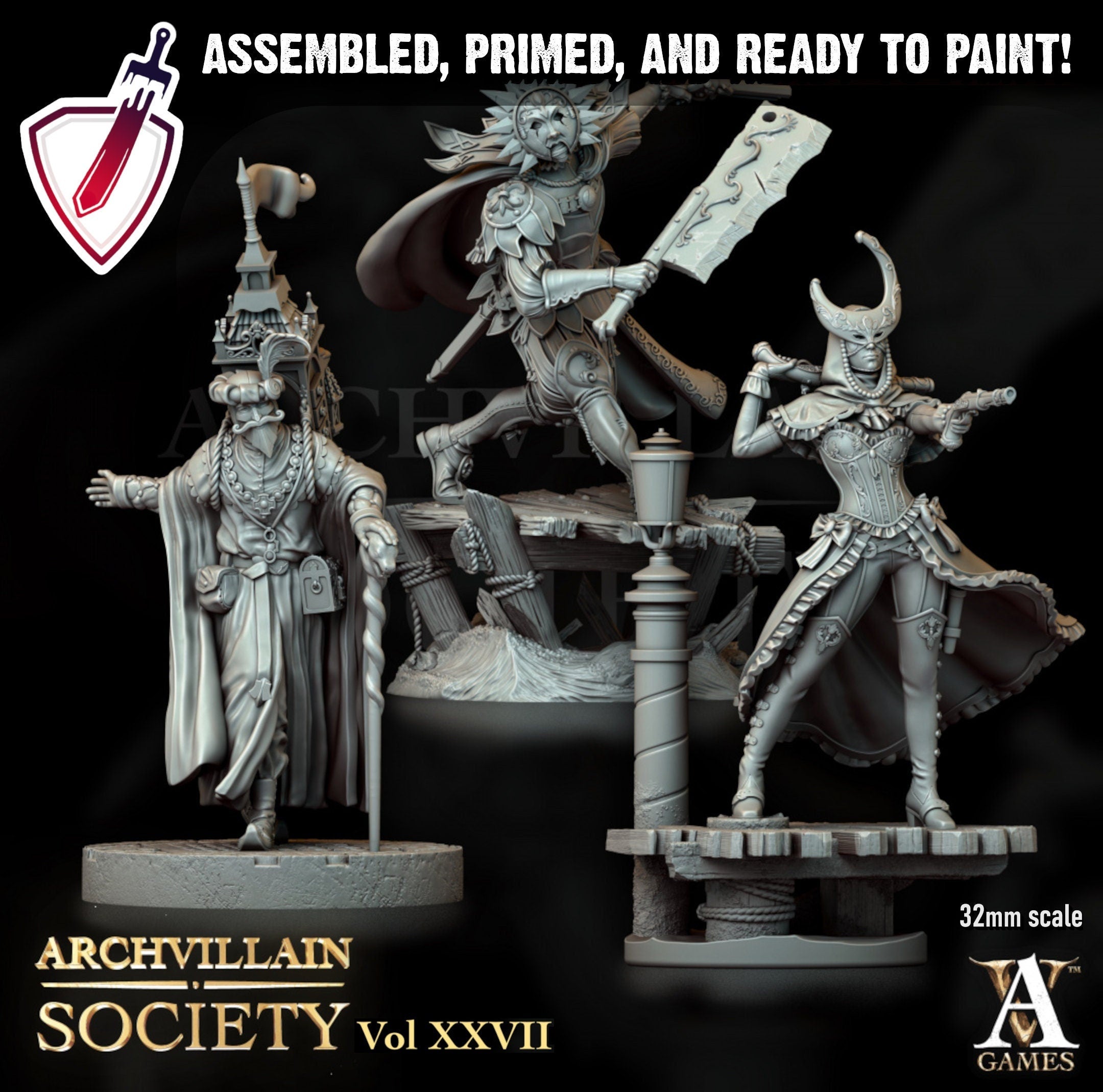 Heroes Vol. XXVII | Miniatures by Archvillain Games | Resin mini for tabletop gaming, D&D, Pathfinder, painting | Assembled and Primed - Brush and Battle