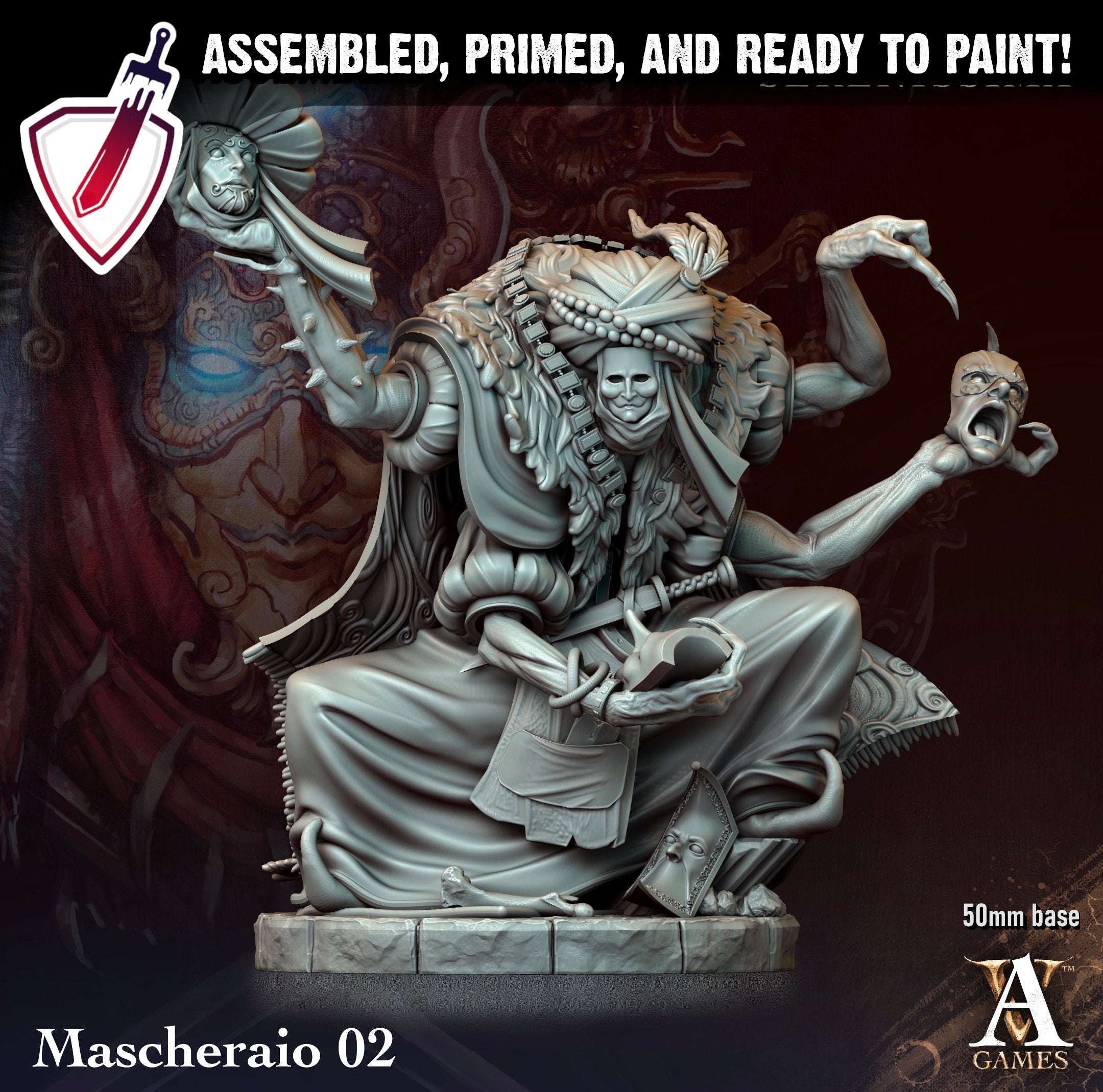 Mascheraio | Miniatures by Archvillain Games | Resin Mini for Tabletop Gaming, D&D, Pathfinder, and Painting | Assembled and Primed - Brush and Battle