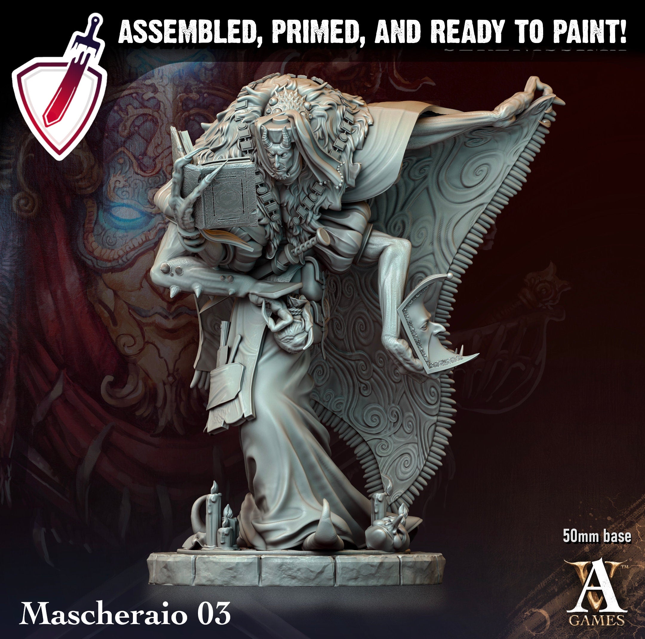 Mascheraio | Miniatures by Archvillain Games | Resin Mini for Tabletop Gaming, D&D, Pathfinder, and Painting | Assembled and Primed - Brush and Battle