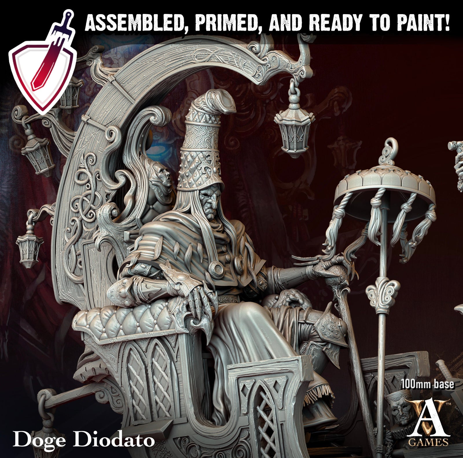 Doge Diodato | (Massive) Miniature by Archvillain Games | For Tabletop Gaming, D&D, Pathfinder, Wargames, Painting | Assembled + Primed - Brush and Battle