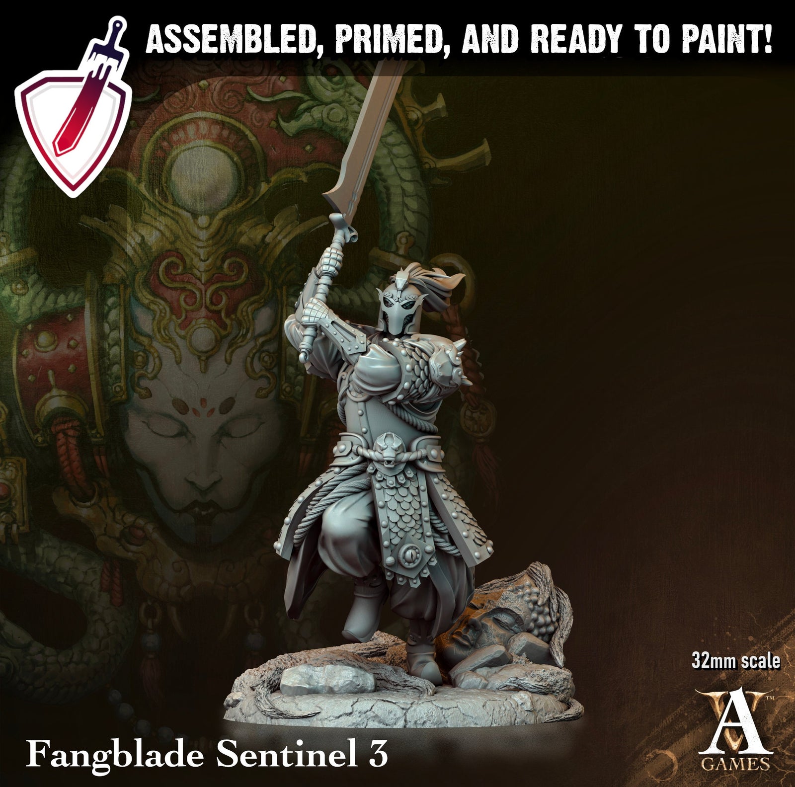 Fangblade Sentinel | Miniatures by Archvillain Games | Resin Mini for Tabletop Gaming, D&D, Pathfinder, and Painting | Assembled and Primed - Brush and Battle