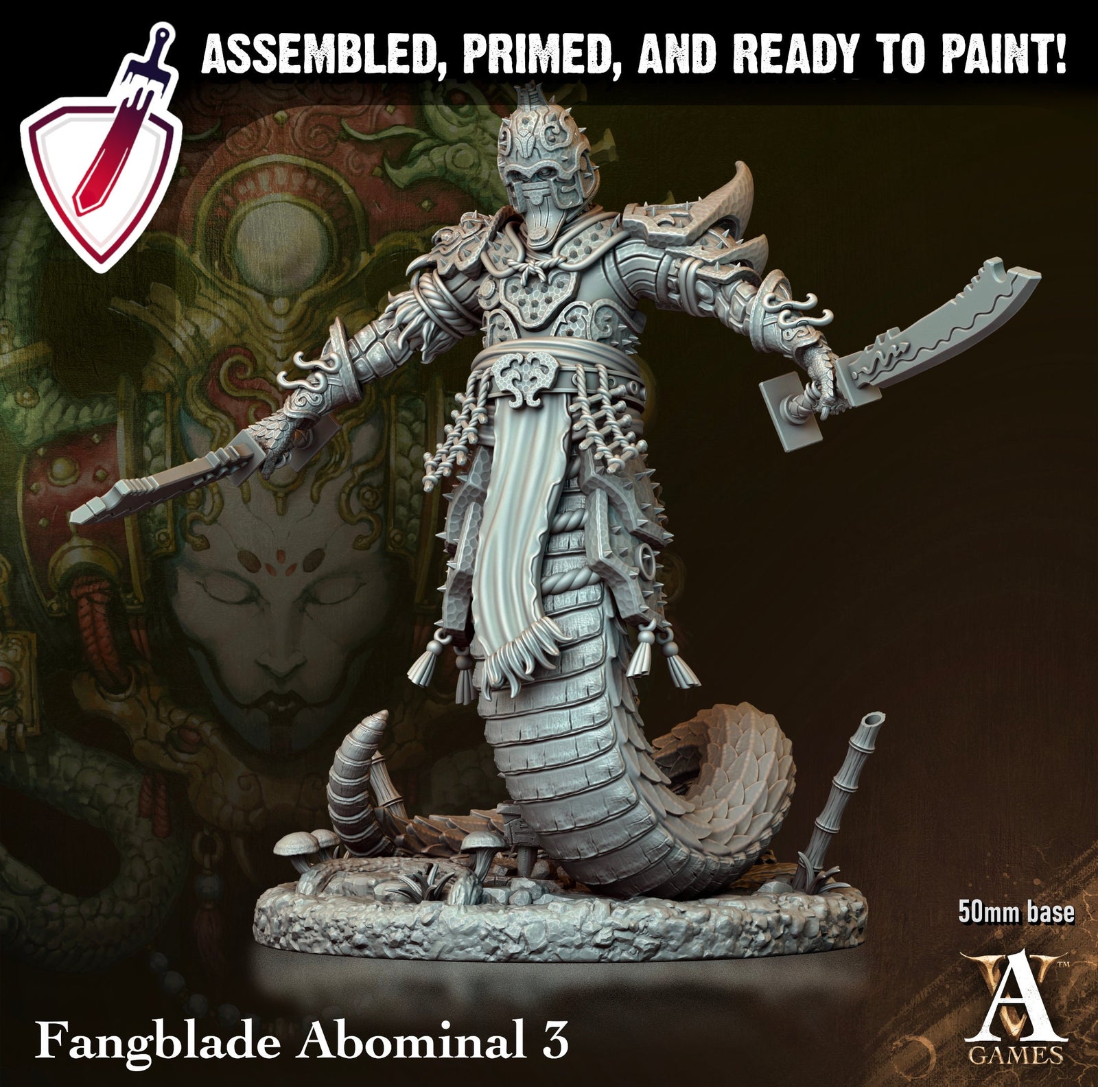 Fangblade Abominal | Miniatures by Archvillain Games | Resin Mini for Tabletop Gaming, D&D, Pathfinder, and Painting | Assembled and Primed - Brush and Battle