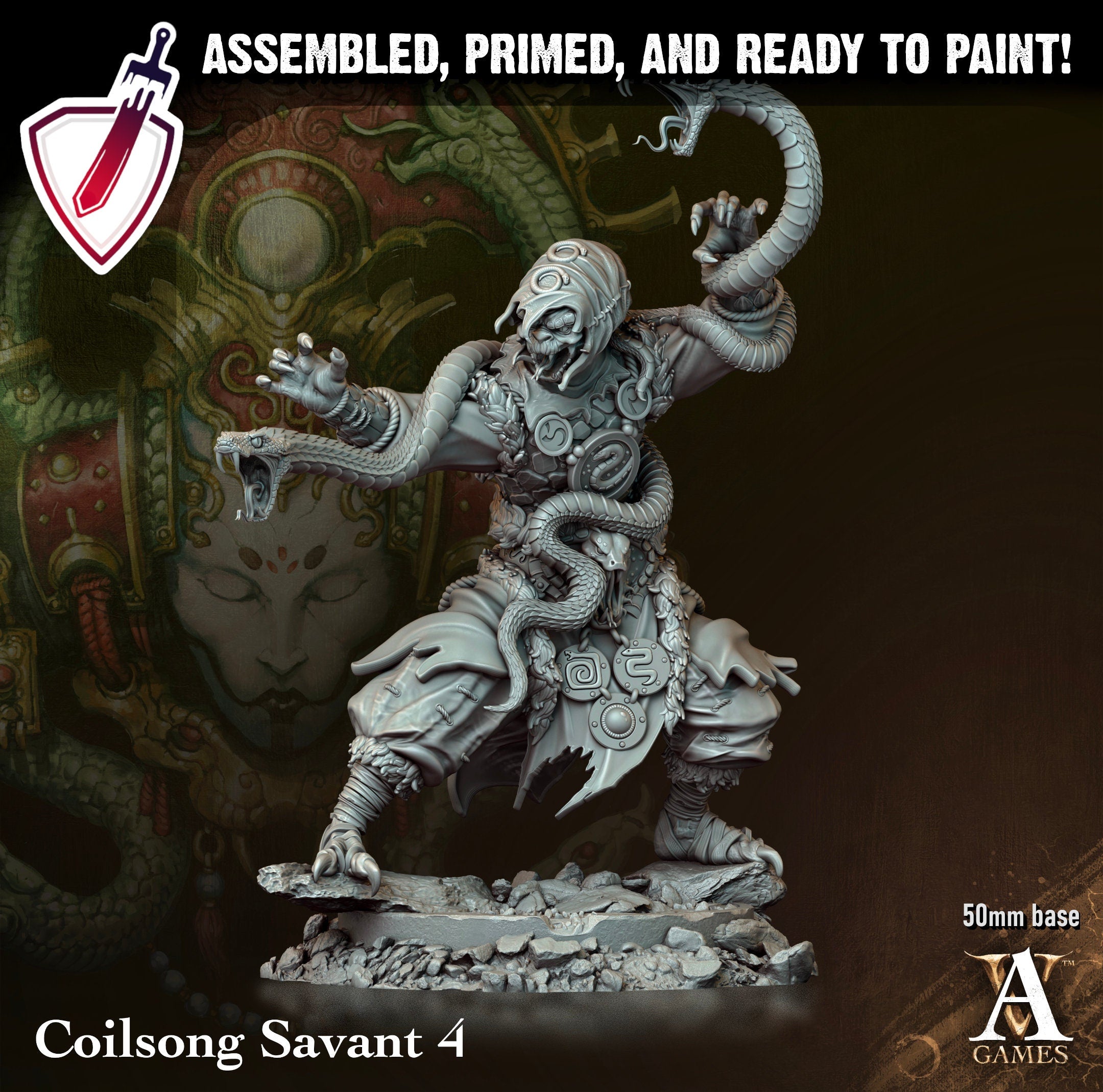 Coilsong Savant | Miniatures by Archvillain Games | Resin Mini for Tabletop Gaming, D&D, Pathfinder, and Painting | Assembled and Primed - Brush and Battle