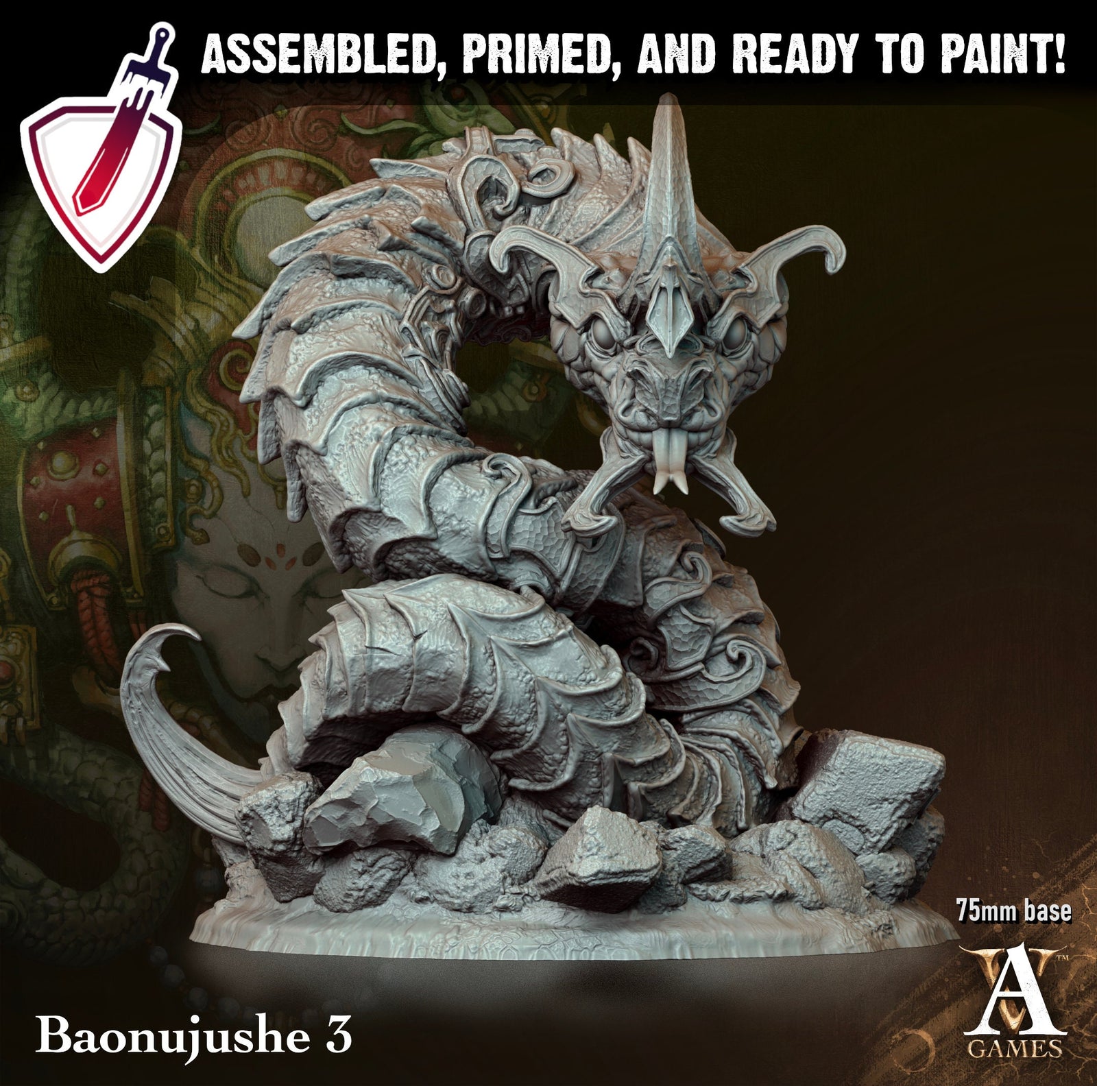 Baonujushe | Miniatures by Archvillain Games | Resin mini for tabletop gaming, D&D, Pathfinder, painting | Assembled and Primed - Brush and Battle