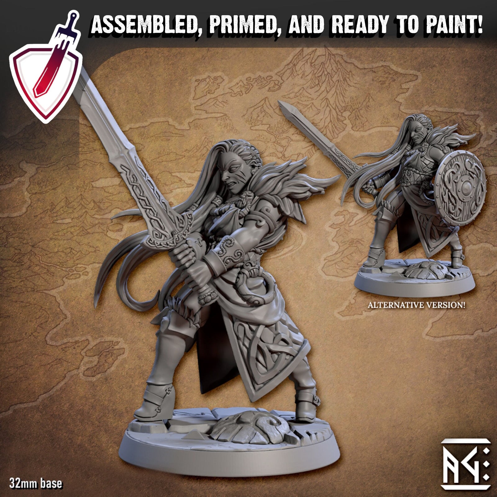 Astrid - Shieldmaiden | Miniature by Artisan Guild | Resin Mini for Tabletop Gaming, D&D, Pathfinder, Painting | Assembled and Primed - Brush and Battle