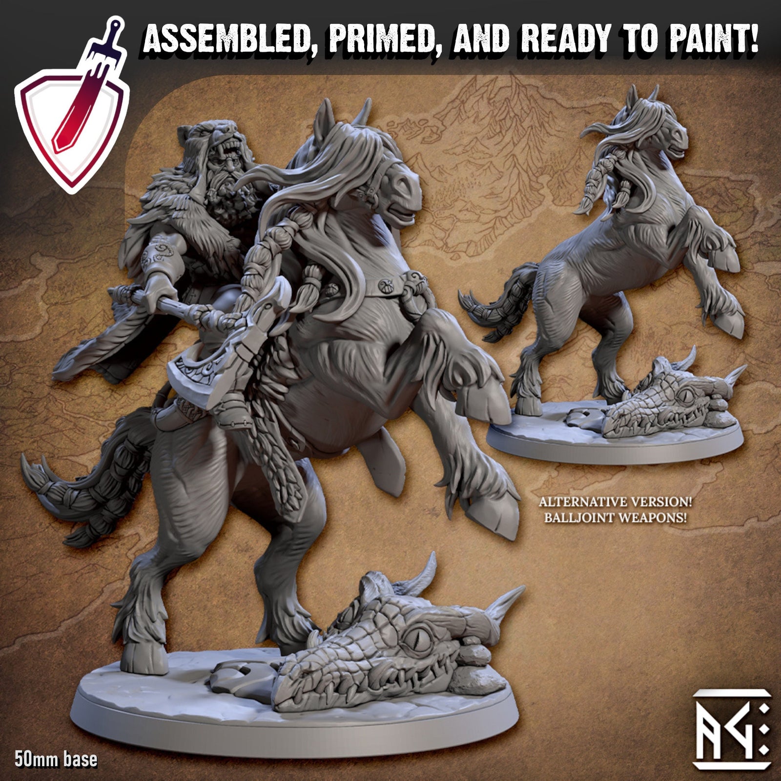 Gunnar on Svadilfari - Horse King | Miniatures by Artisan Guild | For Tabletop Gaming, D&D, Pathfinder, and Painting | Assembled and Primed - Brush and Battle