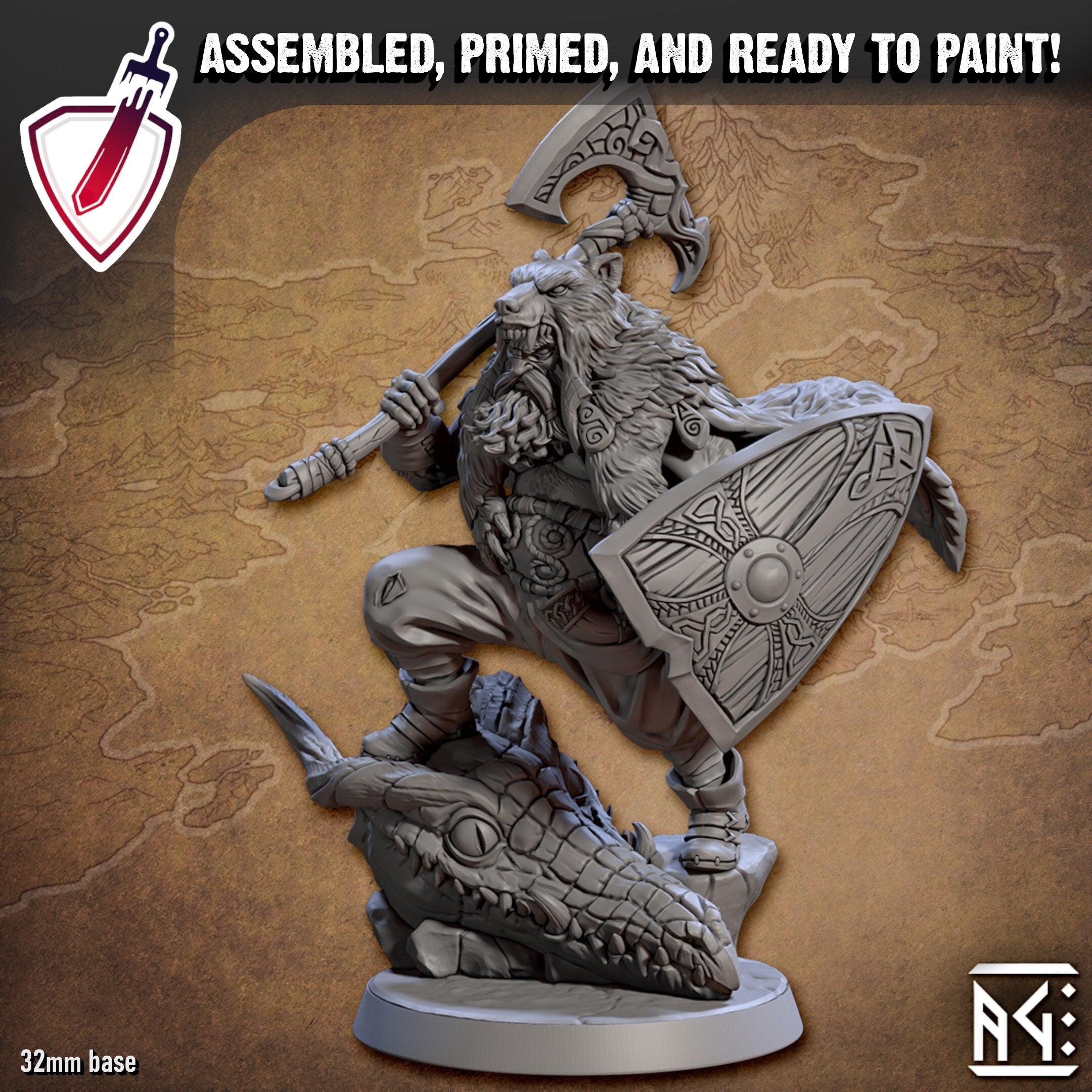 Thane Gunnar - Linnorm Slayer | Miniature by Artisan Guild | Resin Mini for Tabletop Gaming, D&D, Pathfinder, Painting | Assembled + Primed - Brush and Battle
