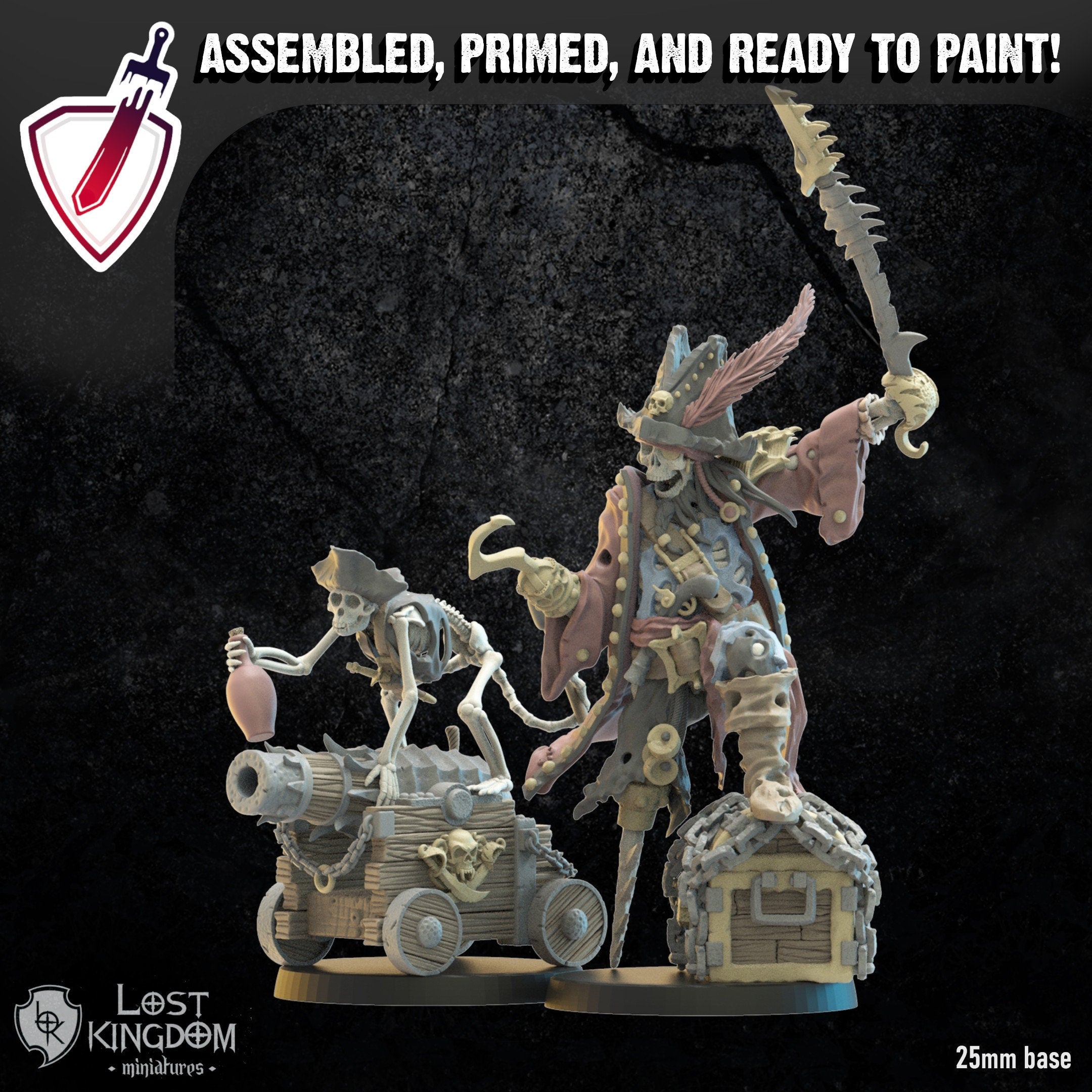 Captain "Saw Leg" and Mr. Boom | Miniature by Lost Kingdom | For Tabletop Gaming, D&D, Pathfinder, Wargames, Painting | Assembled and Primed - Brush and Battle